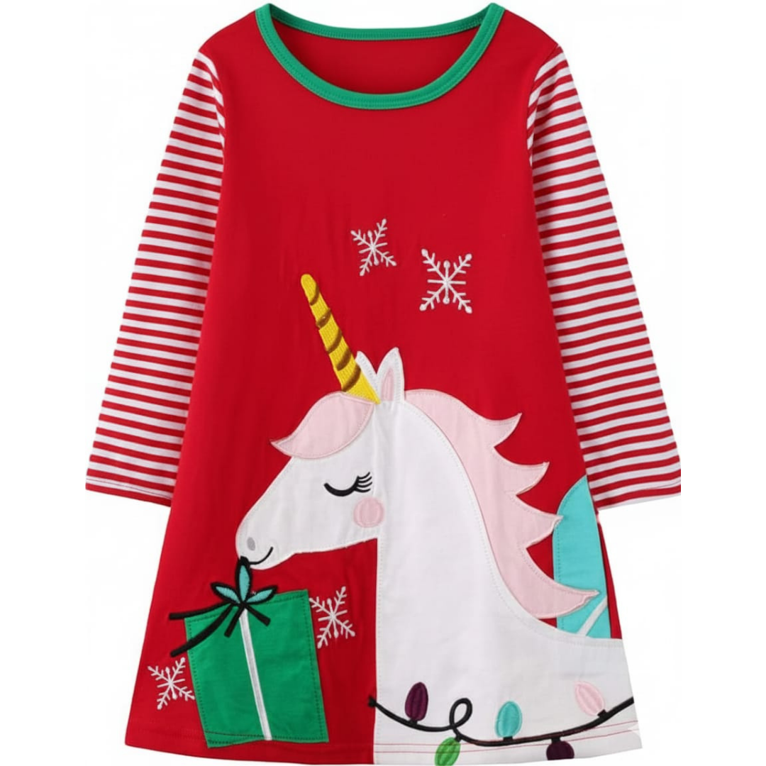 Vestido Infantil Navideño Hileelang Rojo | Niña | Talla US 7Y