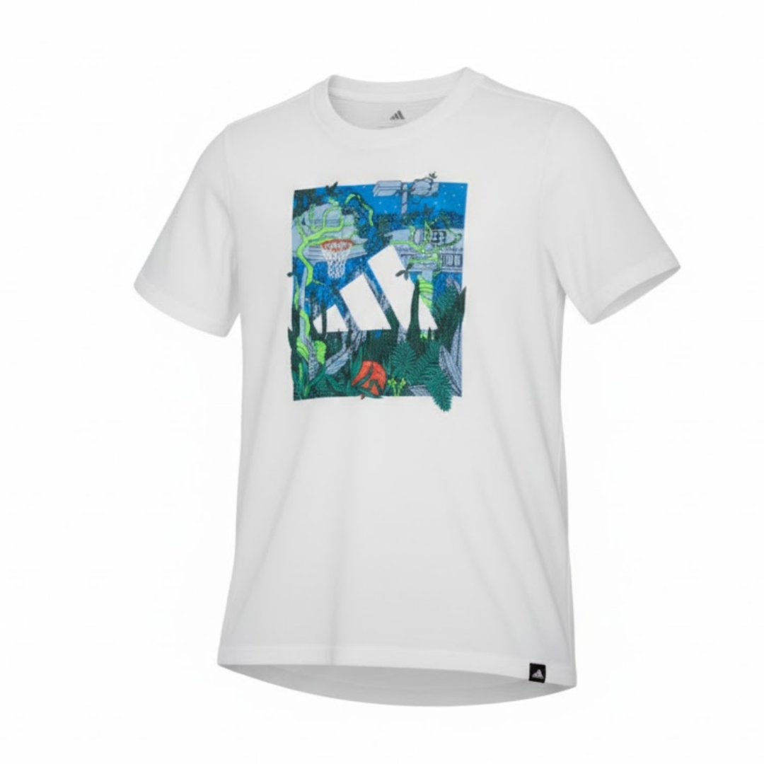 Camiseta Adidas Kids Estampada Basketball Blanca | Niño | Talla US (L)