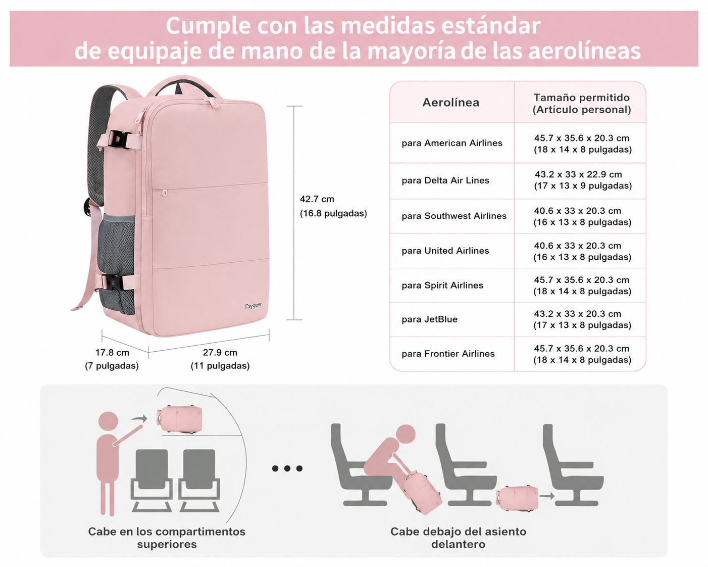 Mochila de Viaje Taygeer Rosa
