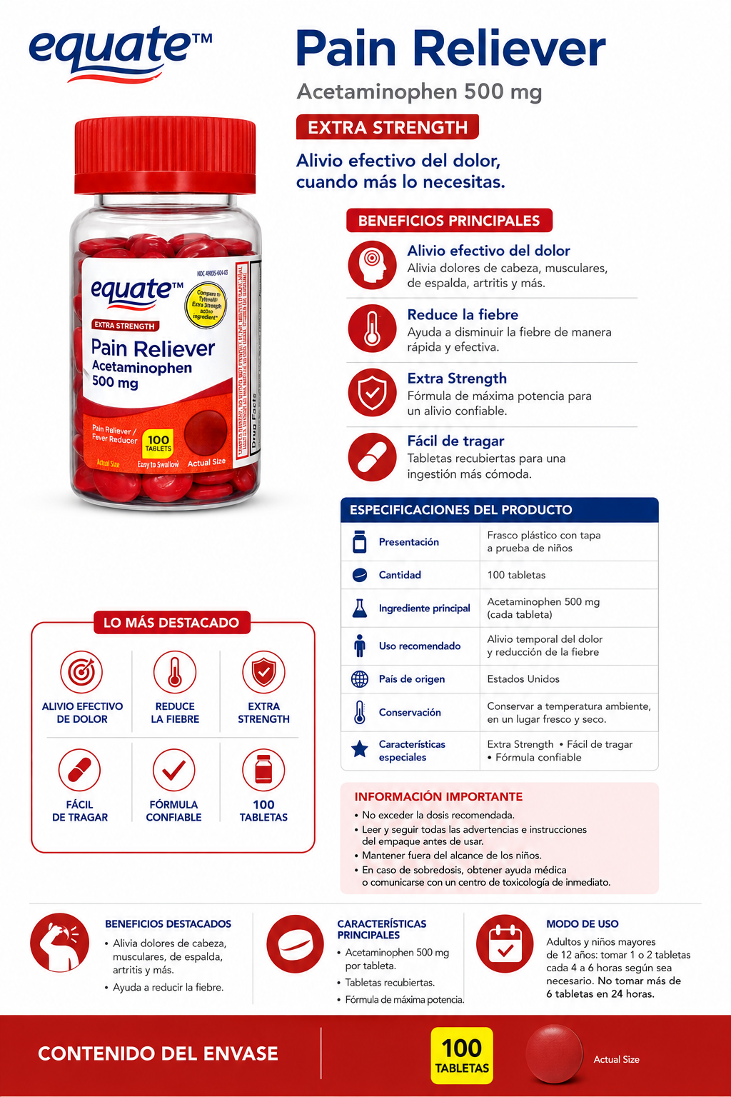Acetaminofen Equate Extra Strength 500 mg