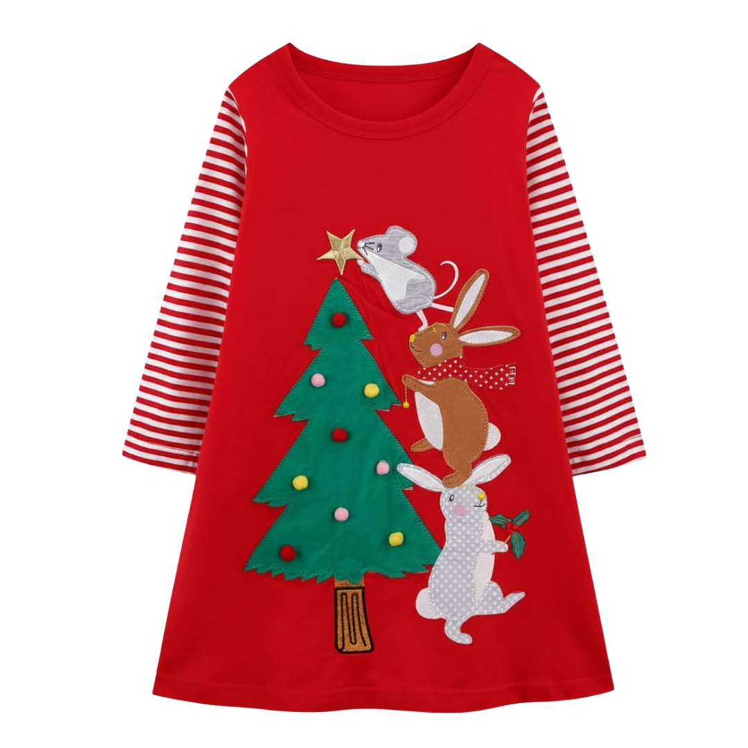 Vestido Infantil Navideño Hileelang Rojo | Niña | Talla US 8Y