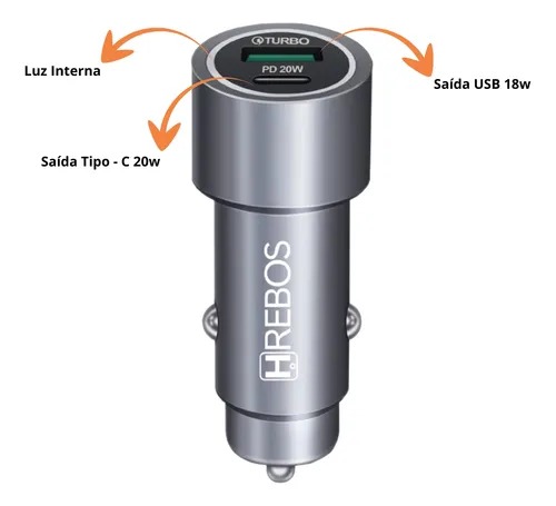 Carregador Veicular USB 20W HREBOS