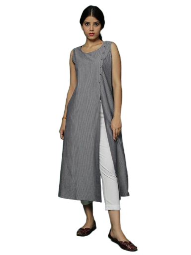 Sleeveless Gray Pinstripe Kurta