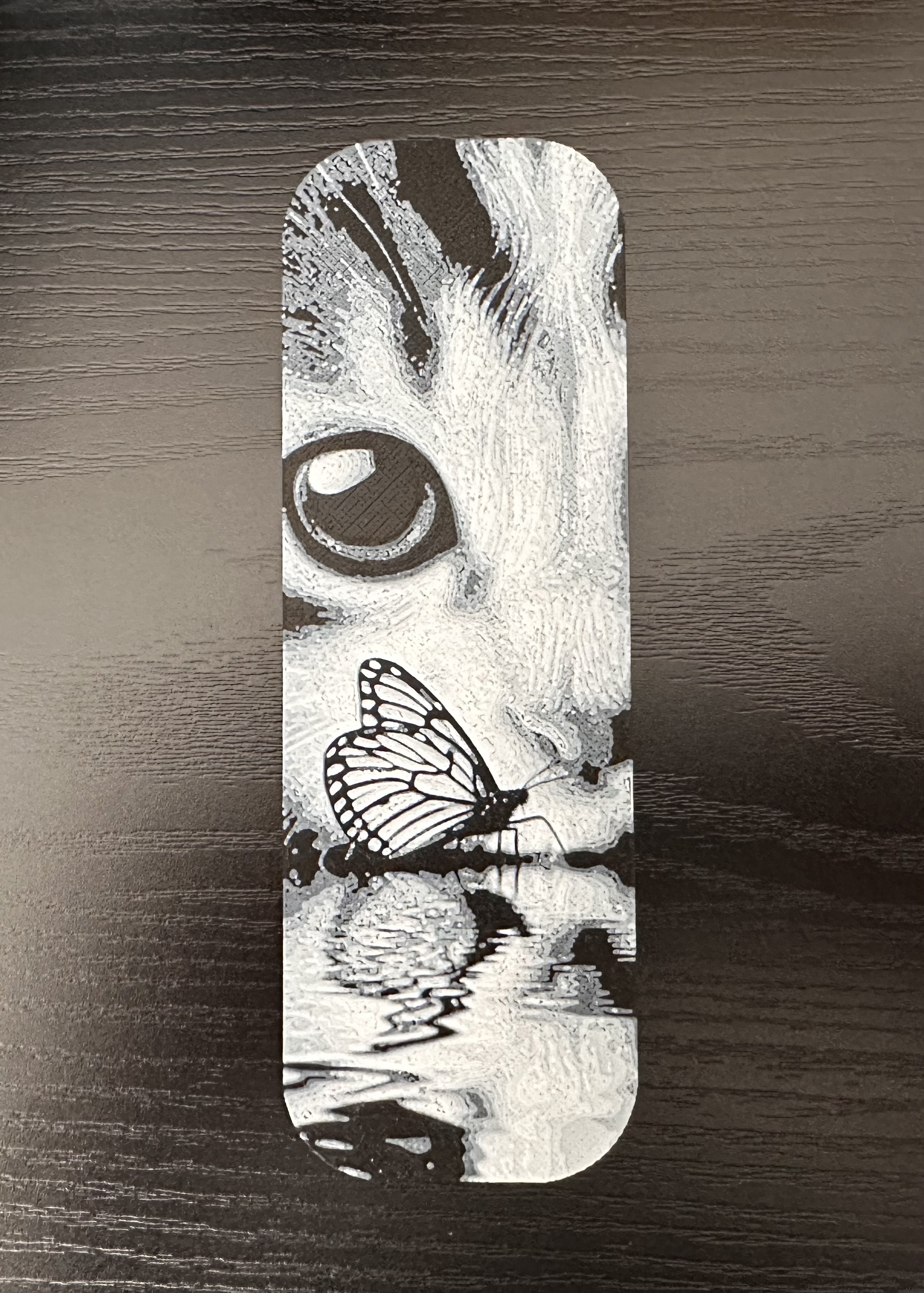 3D Printed Bookmark - Cat Staring at a Butterfly 