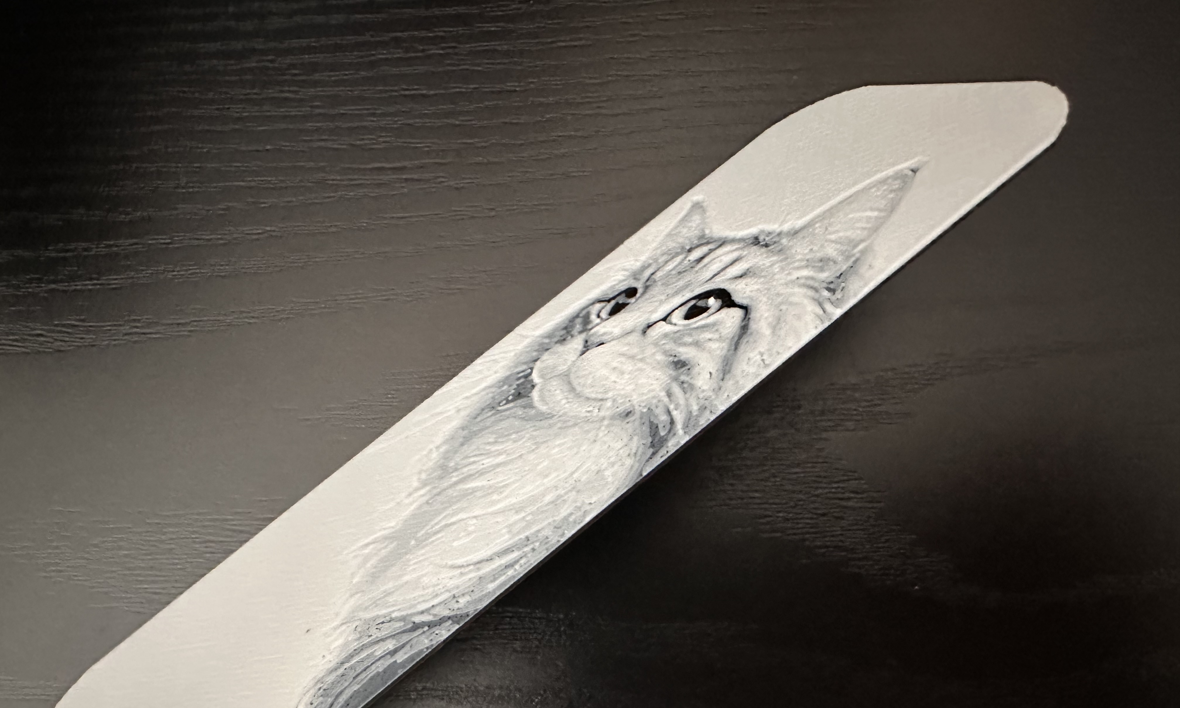 3D Printed Bookmark - White Cat