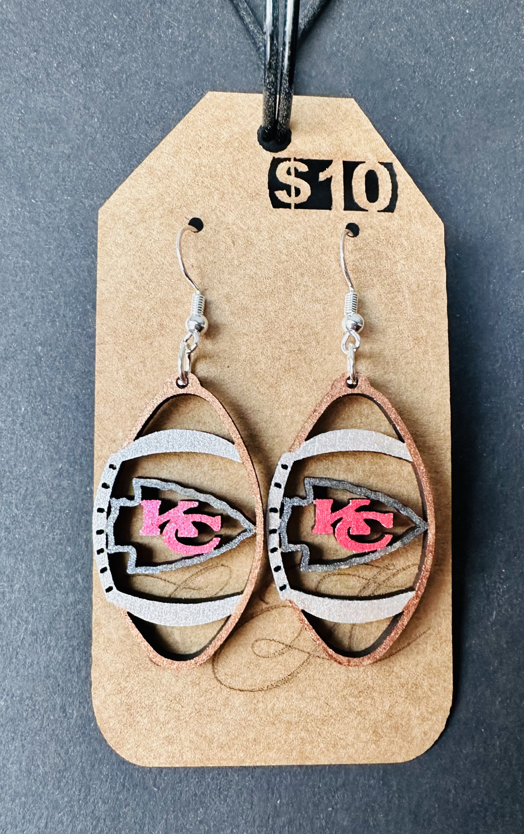 Wooden Earrings - KC Arrowhead Football