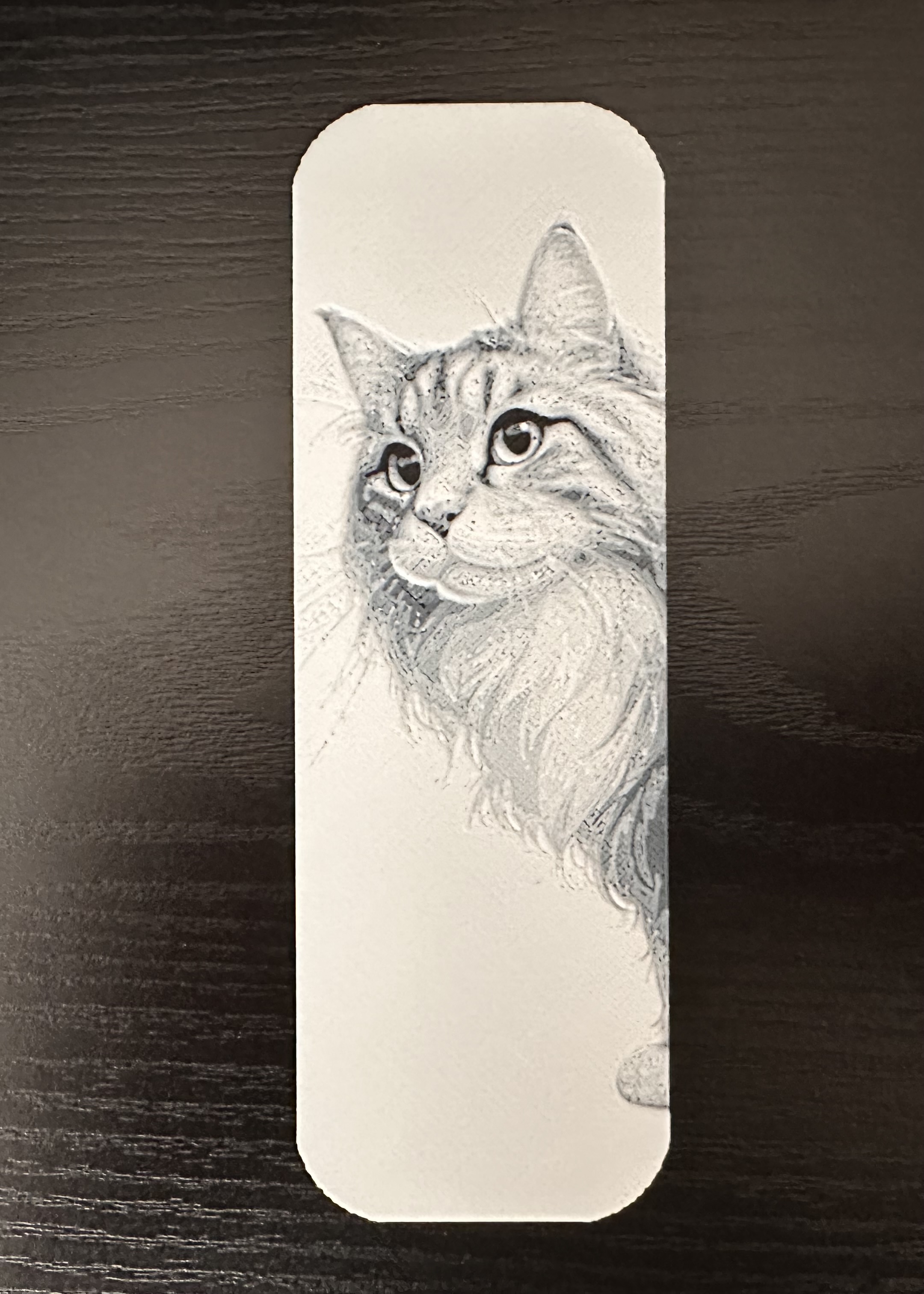 3D Printed Bookmark - White Cat