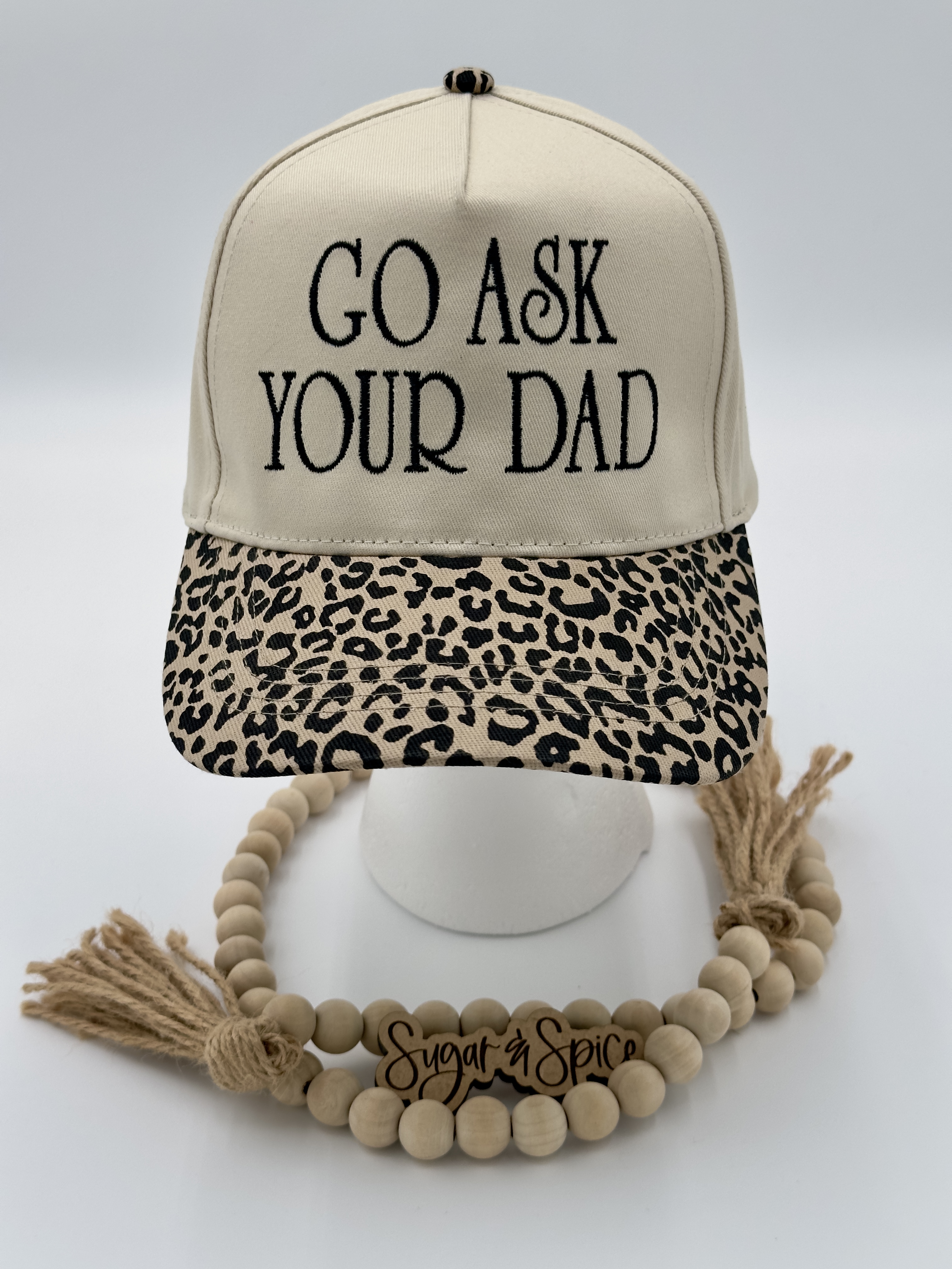 Go Ask Your Dad Hat – The Official Mom Response - Embroidered Leopard Brim Trucker Hat