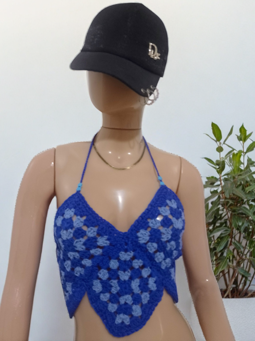 Top de crochet azul
