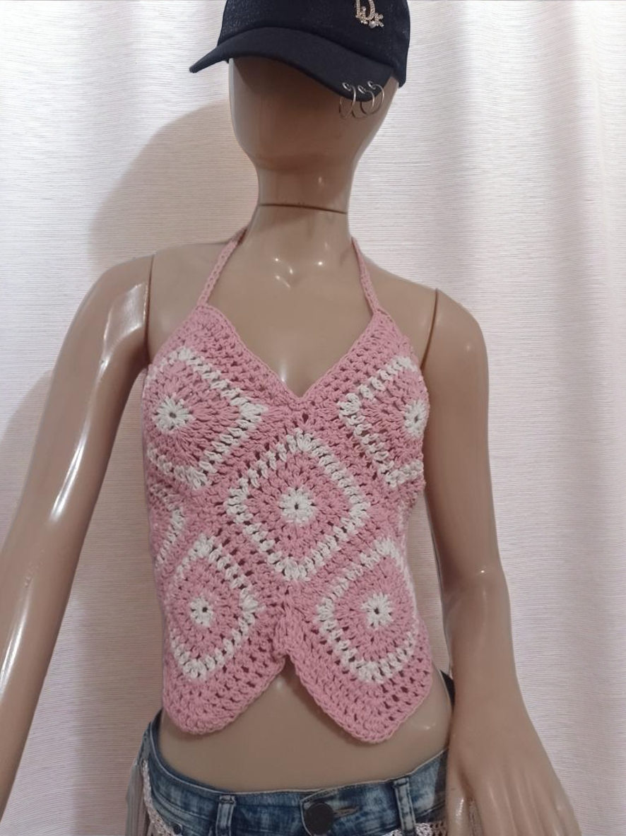 Top de crochet rosa