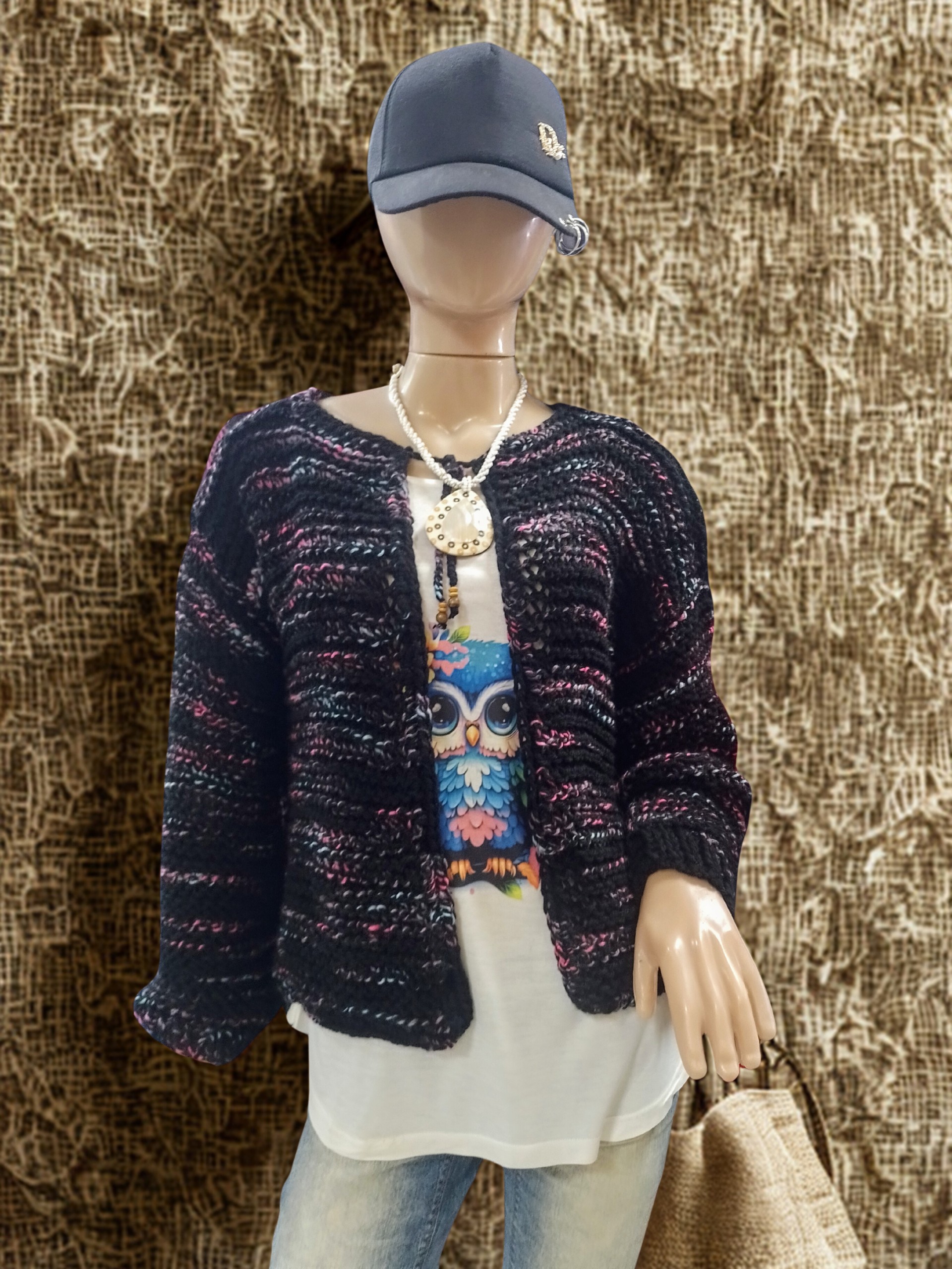 Chaqueta tejida azul con destellos