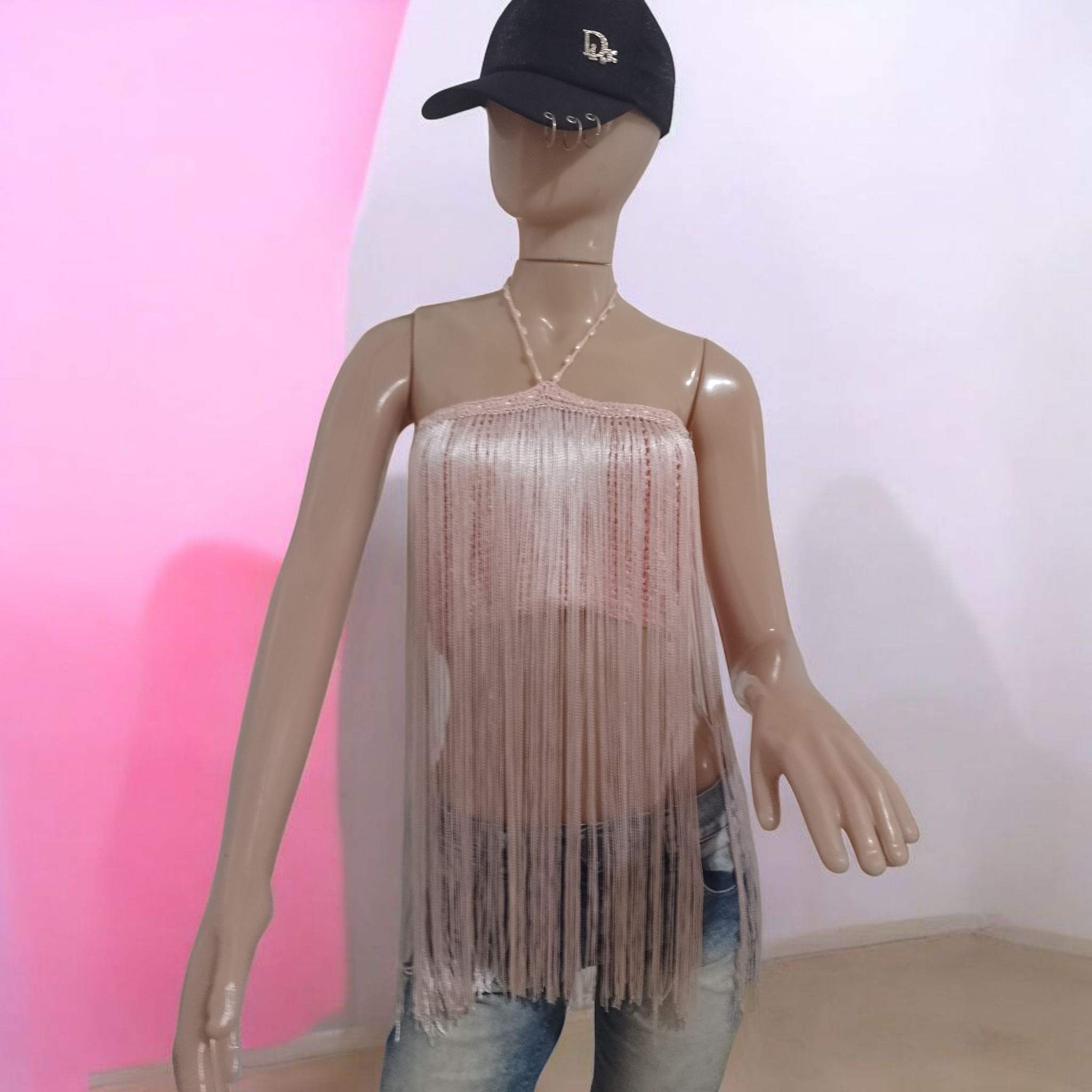 Top de flecos rosa