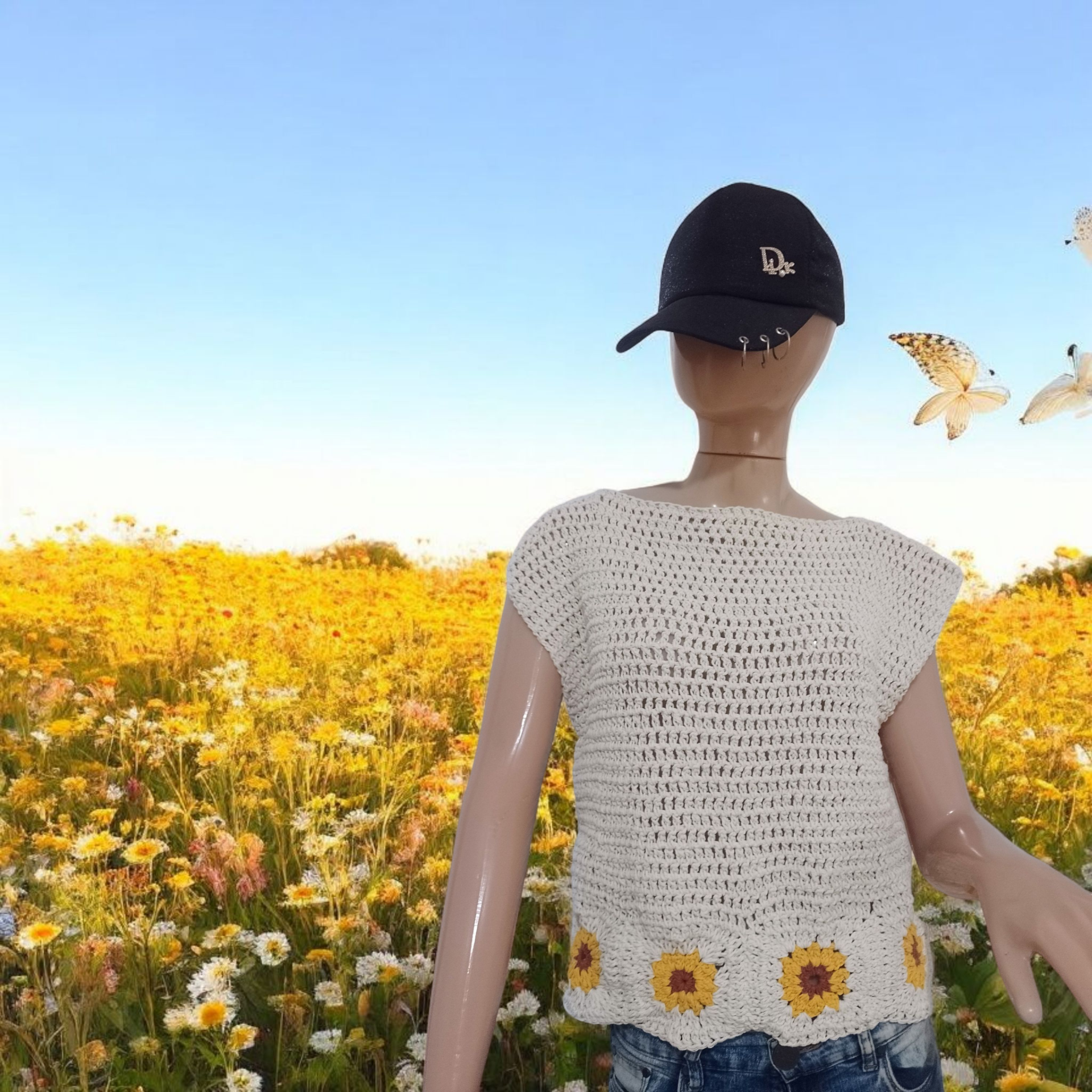 Blusa de crochet con girasoles