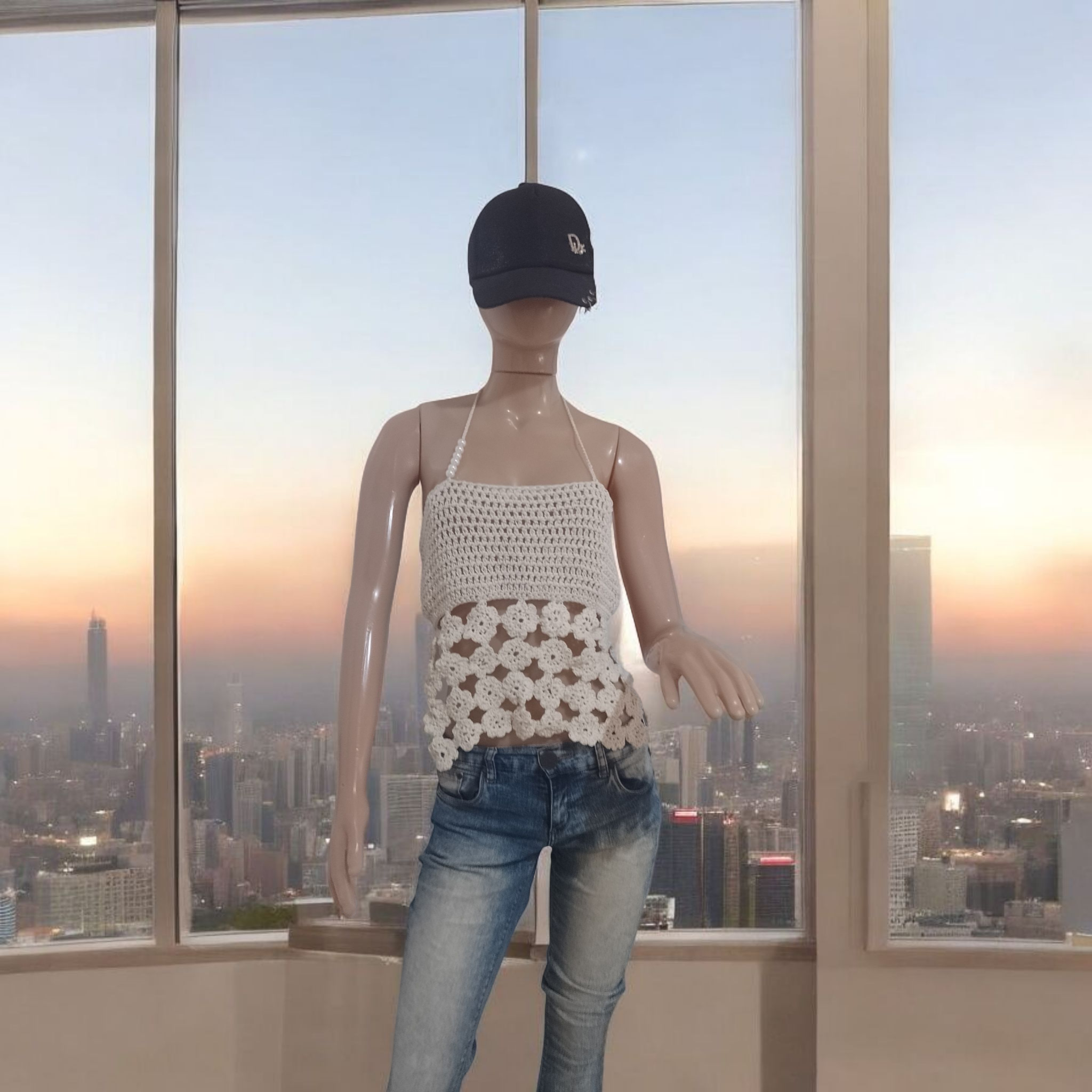 Top crochet blanco para mujer