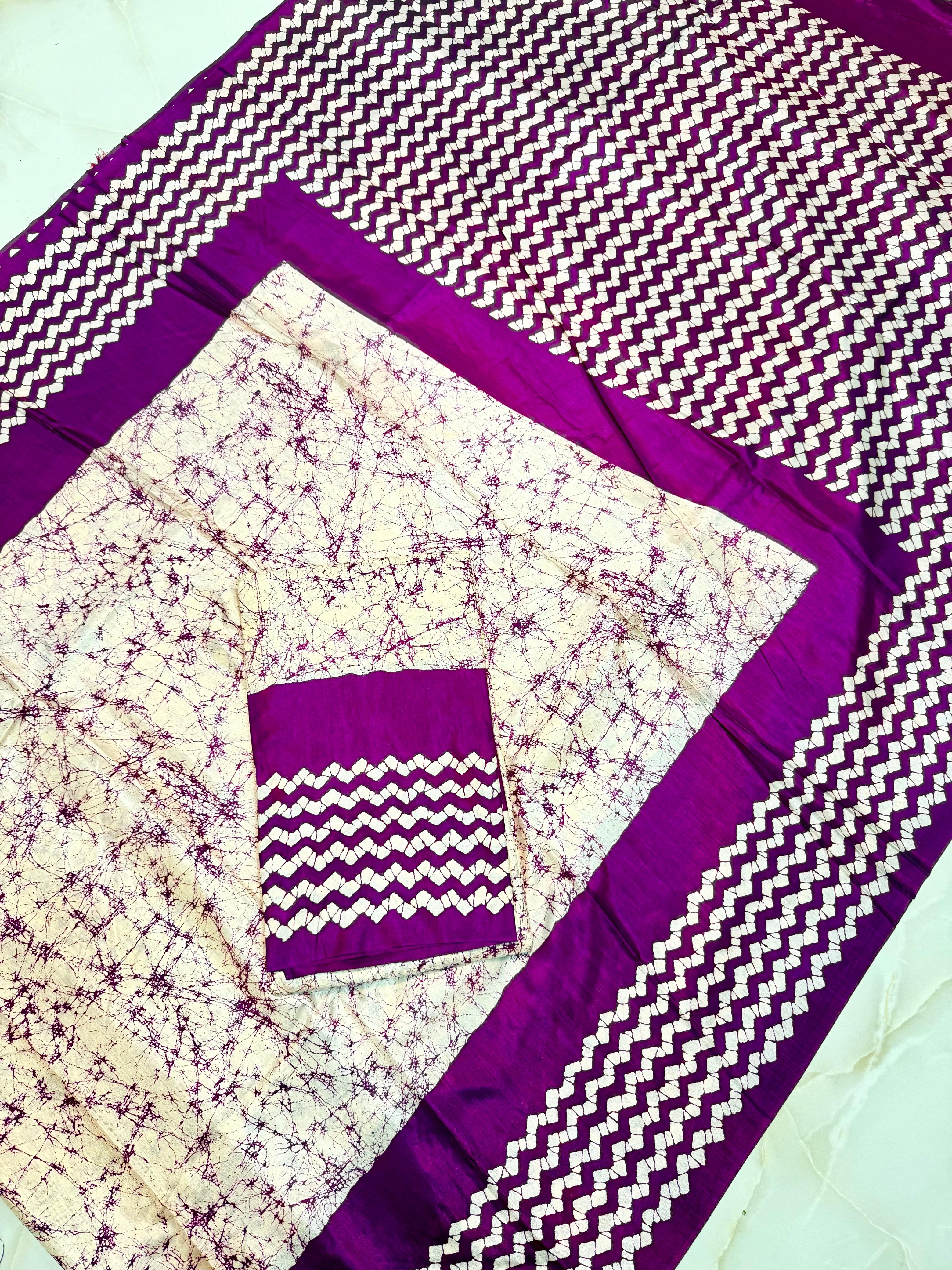 Batik printed replica silk saree