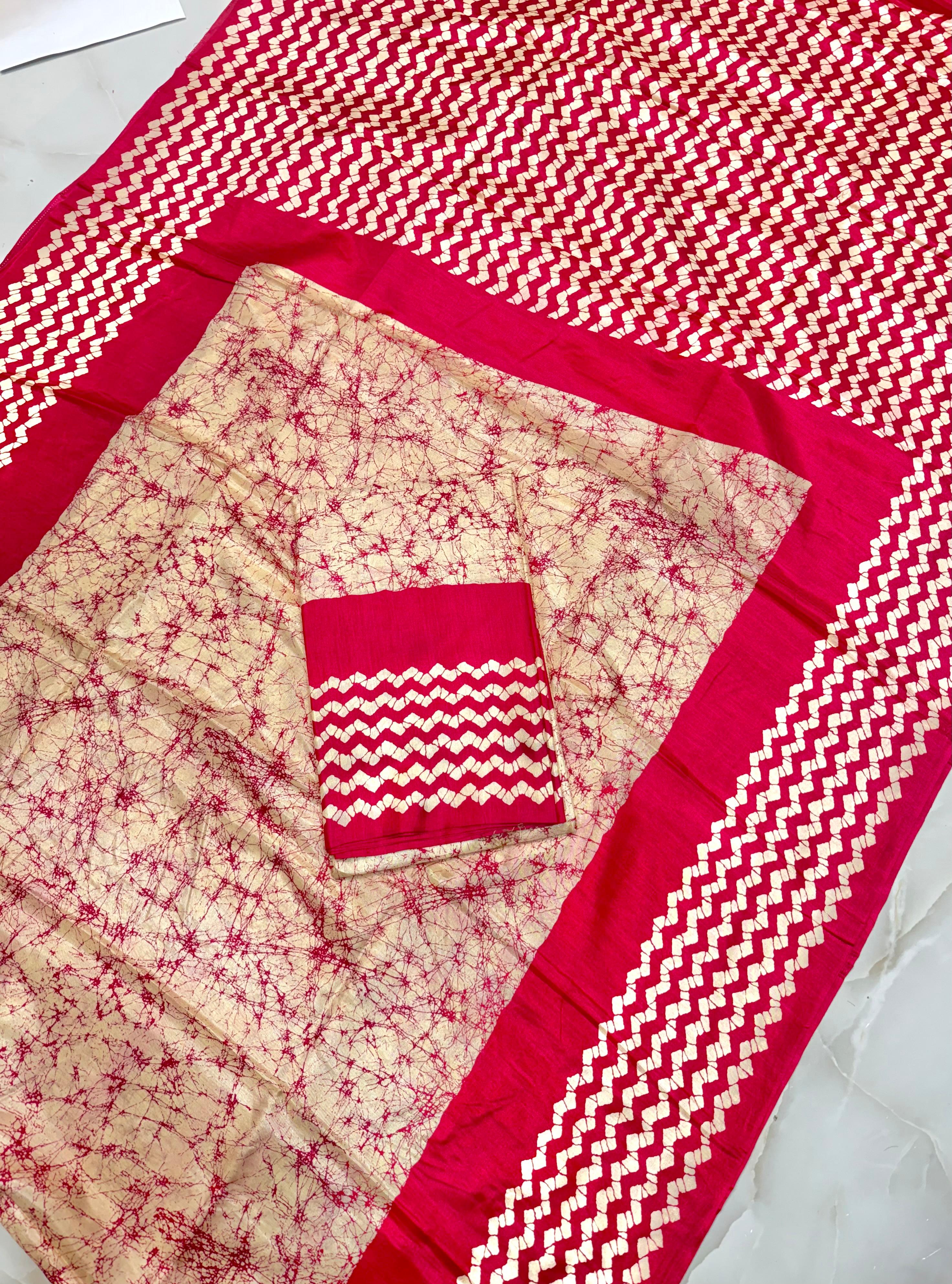 Batik printed replica silk saree