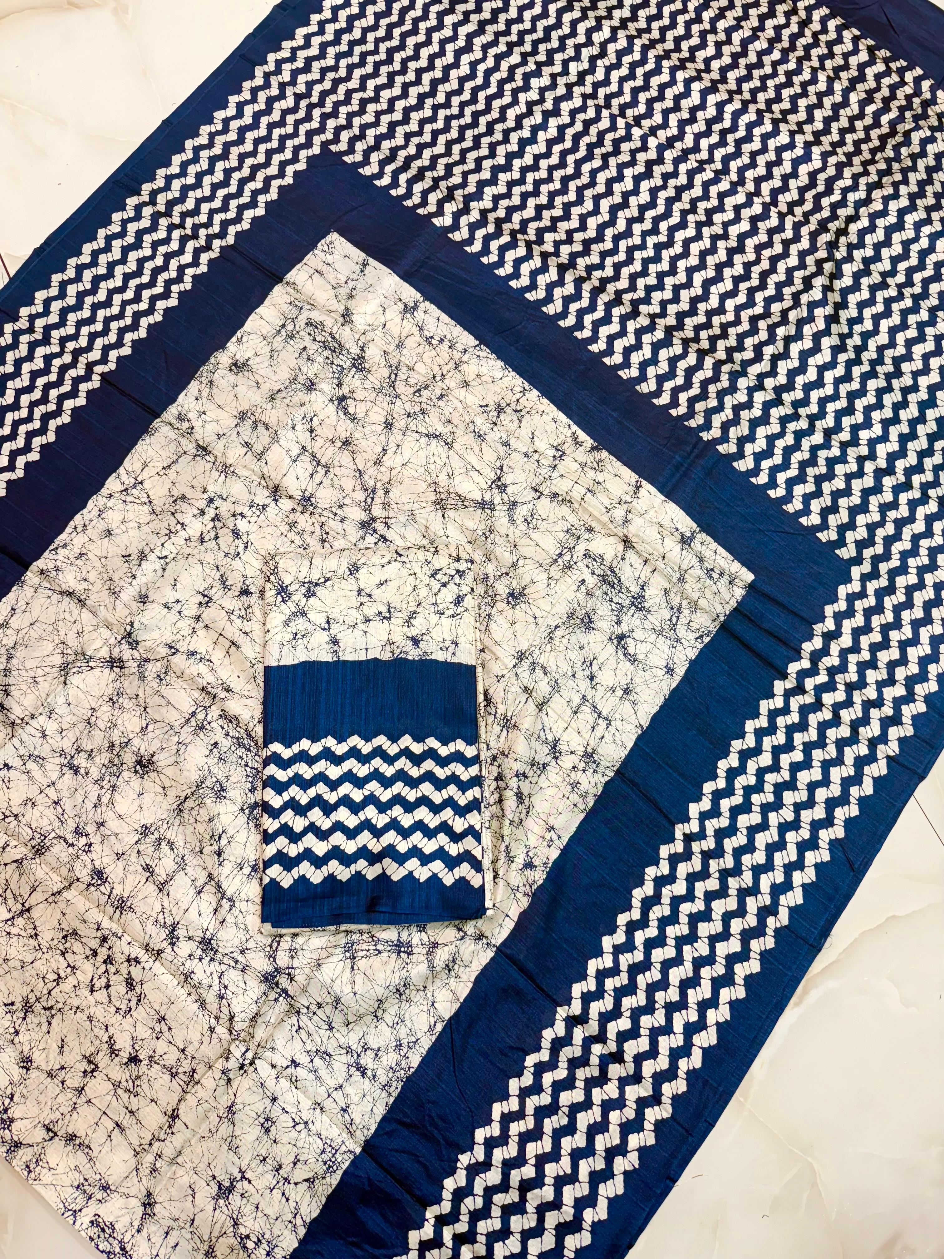 Batik printed replica silk saree