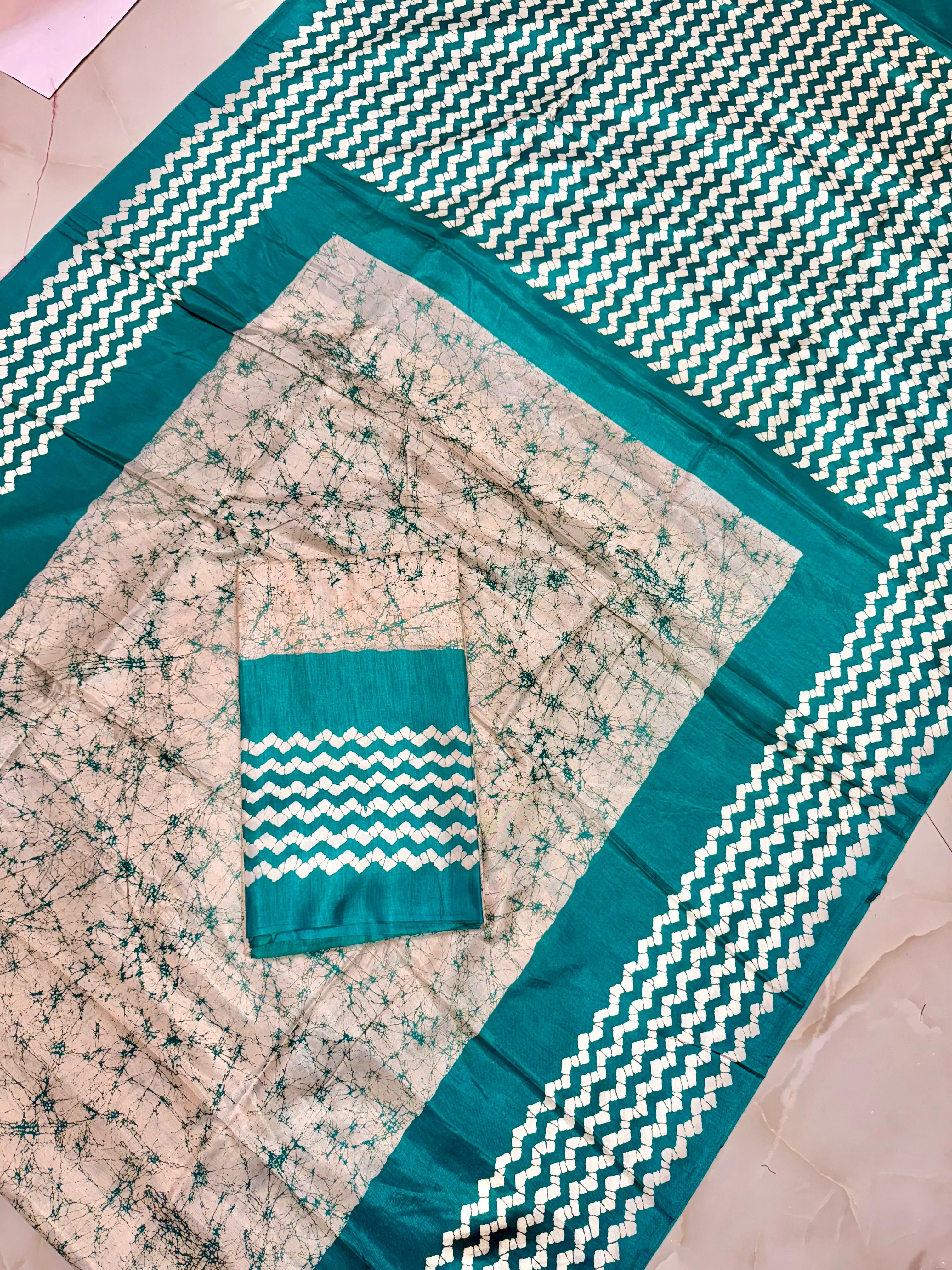 Batik printed replica silk saree