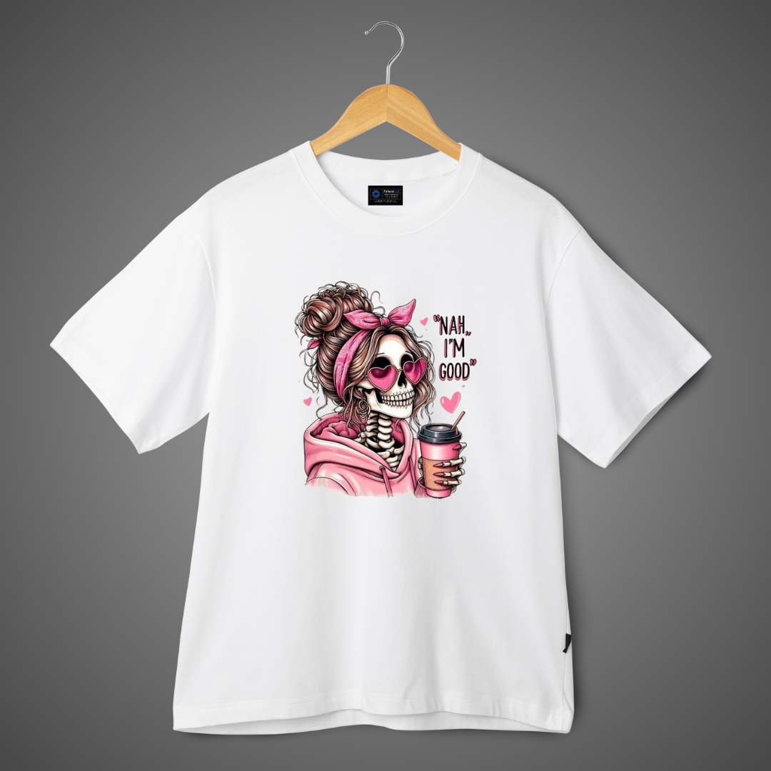 DropFlex "Nah, I’m Good" Pink Skull Girl Tee