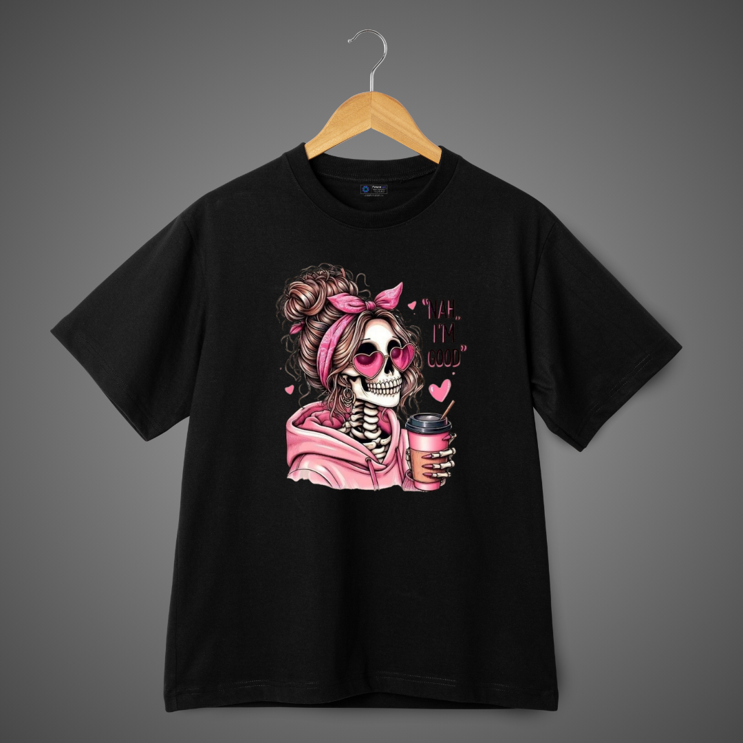 DropFlex "Nah, I’m Good" Pink Skull Girl Tee