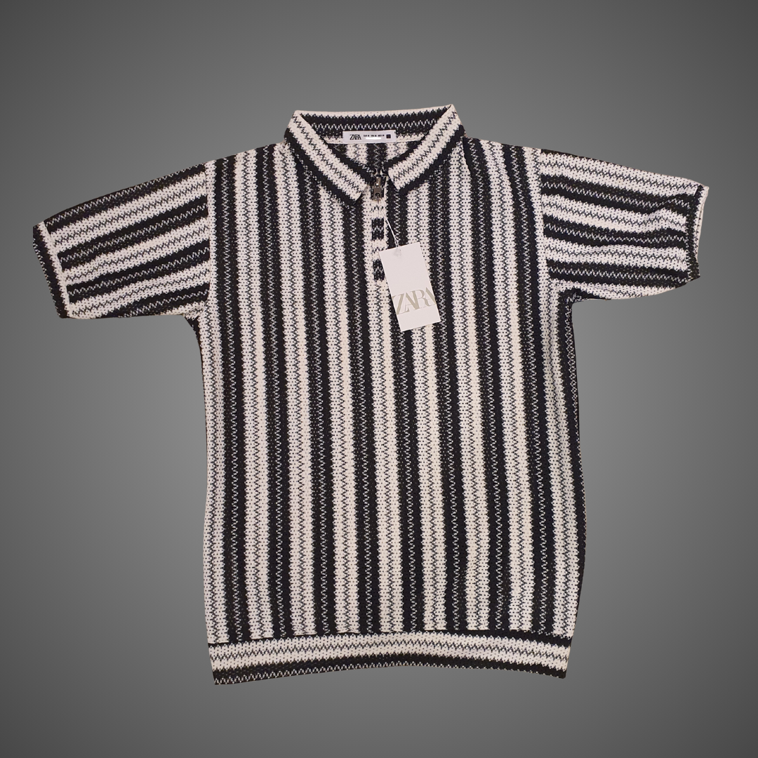 Striped Short Sleeve Knit Polo