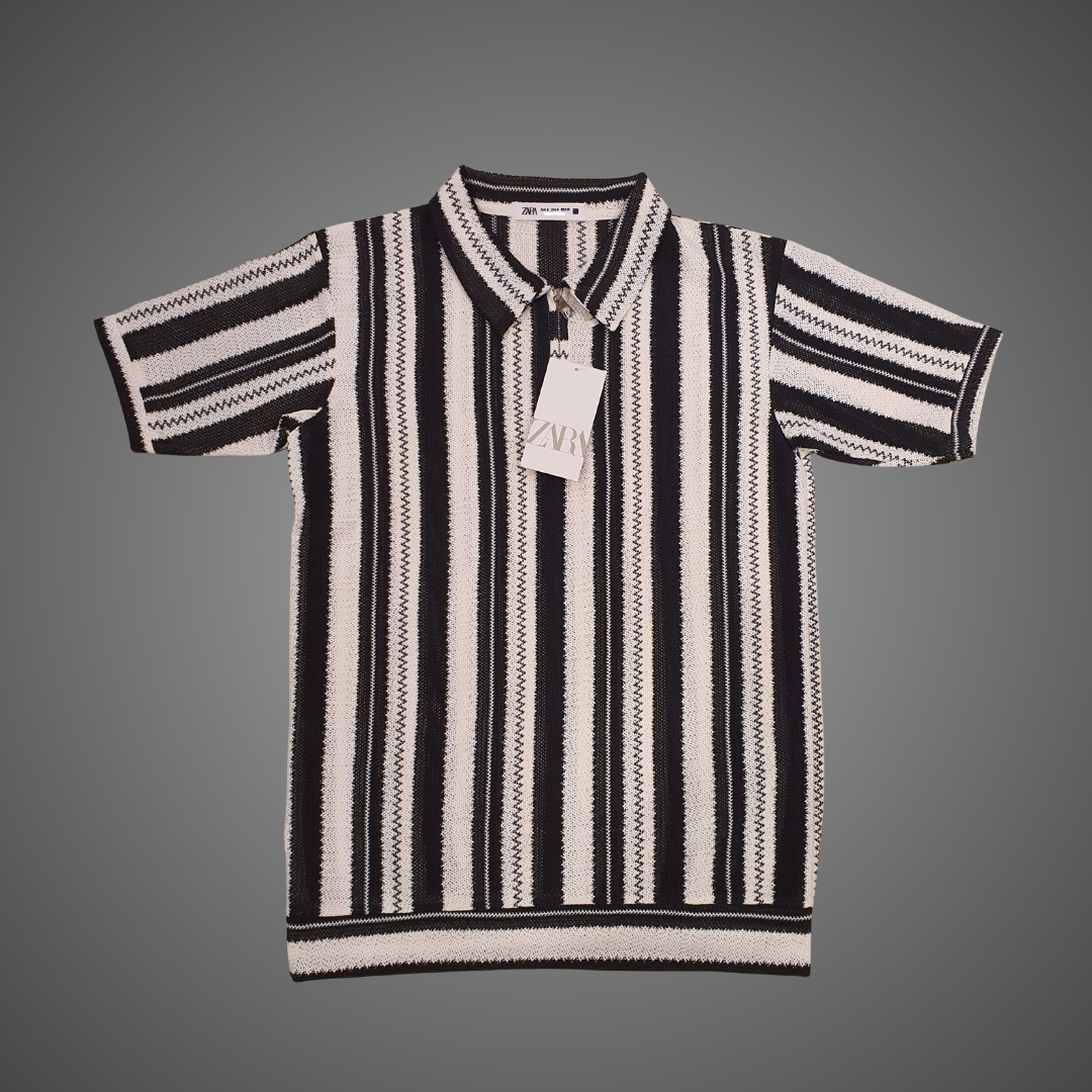 Striped Knit Polo Shirt
