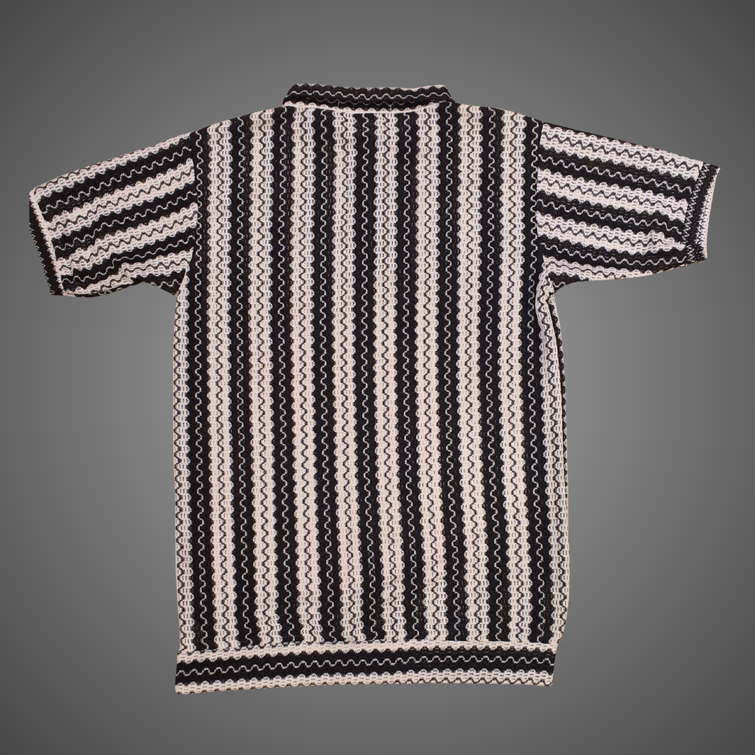 Black and white zigzag striped polo shirt