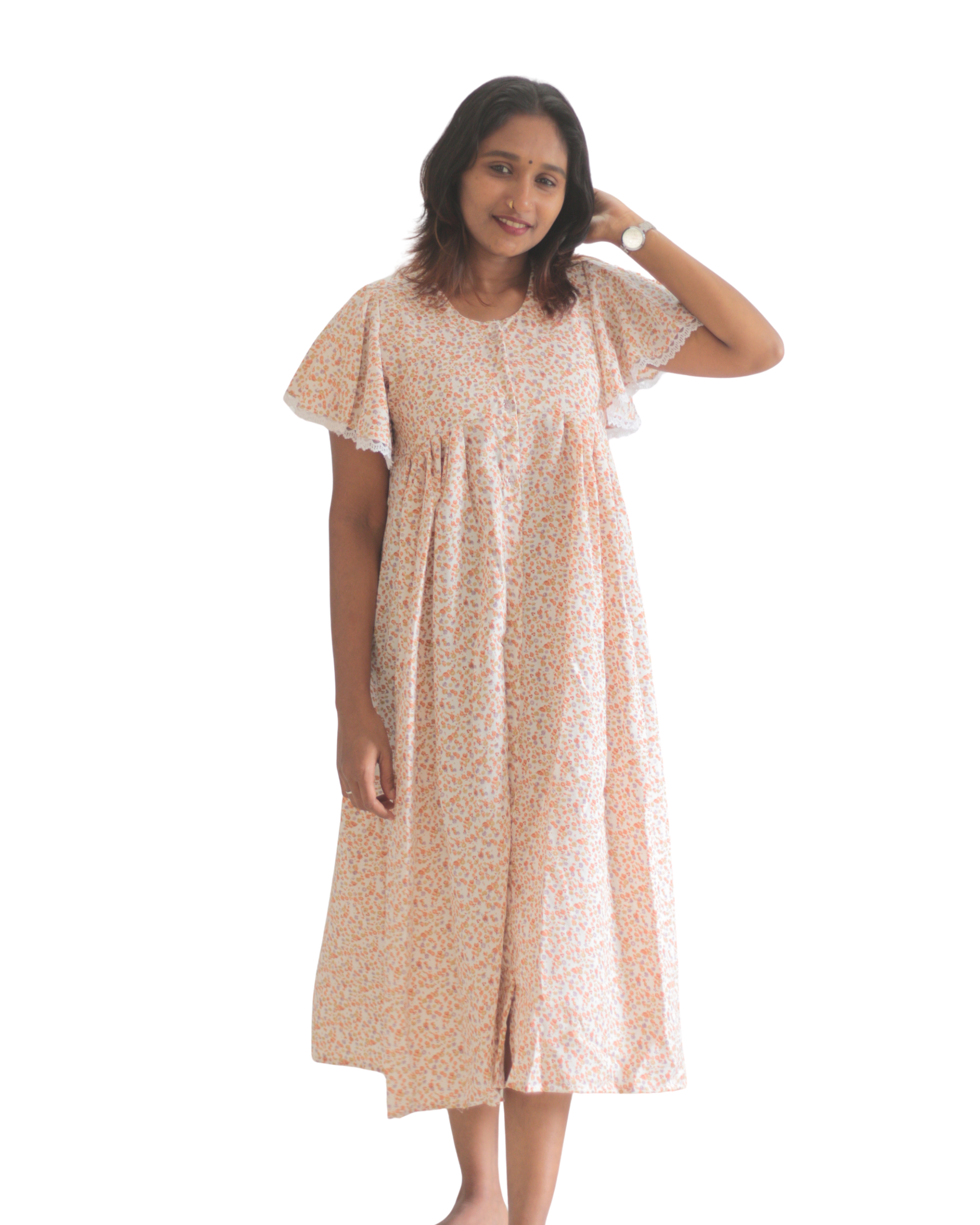 Floral Sleeves Feeding Short Nighty