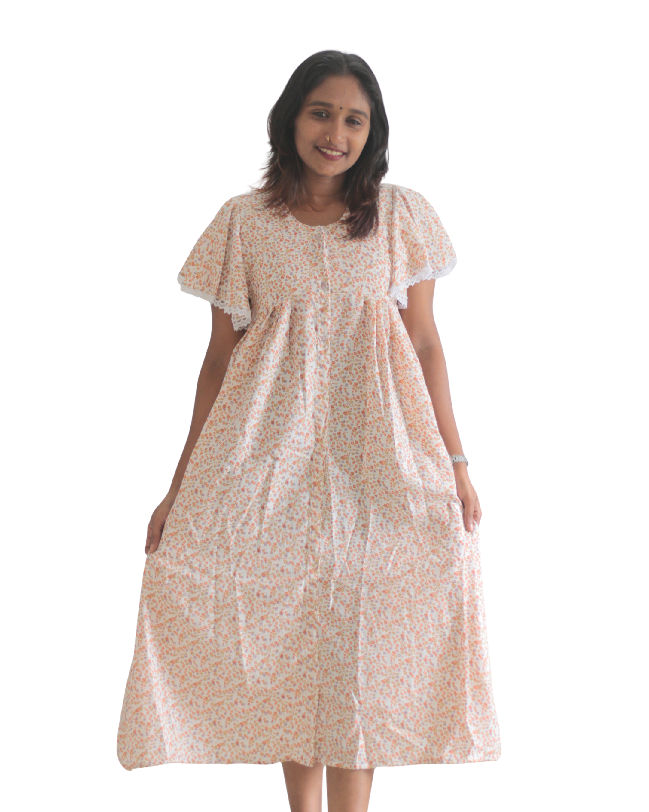 Floral Sleeves Feeding Short Nighty