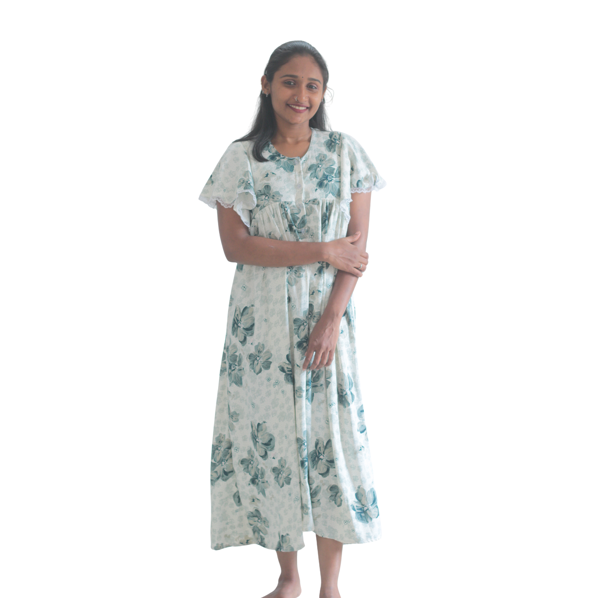 Floral Sleeves Feeding Short Nighty