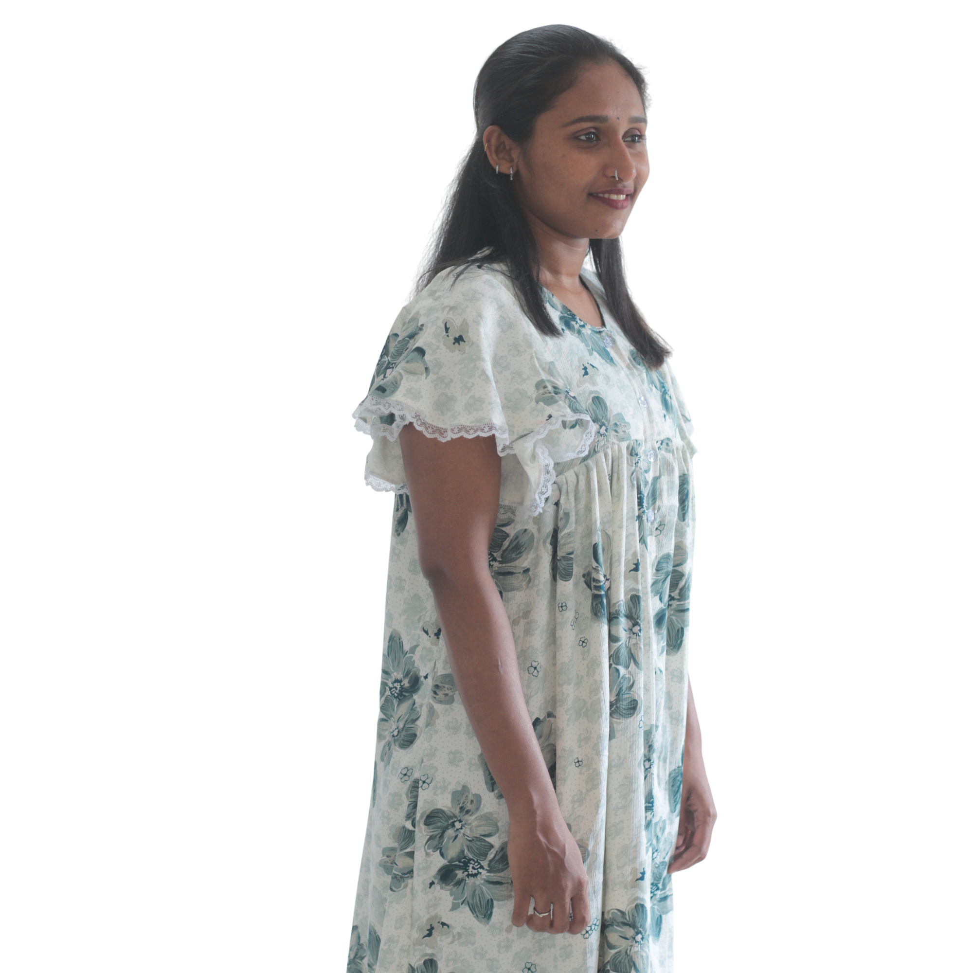 Floral Sleeves Feeding Short Nighty