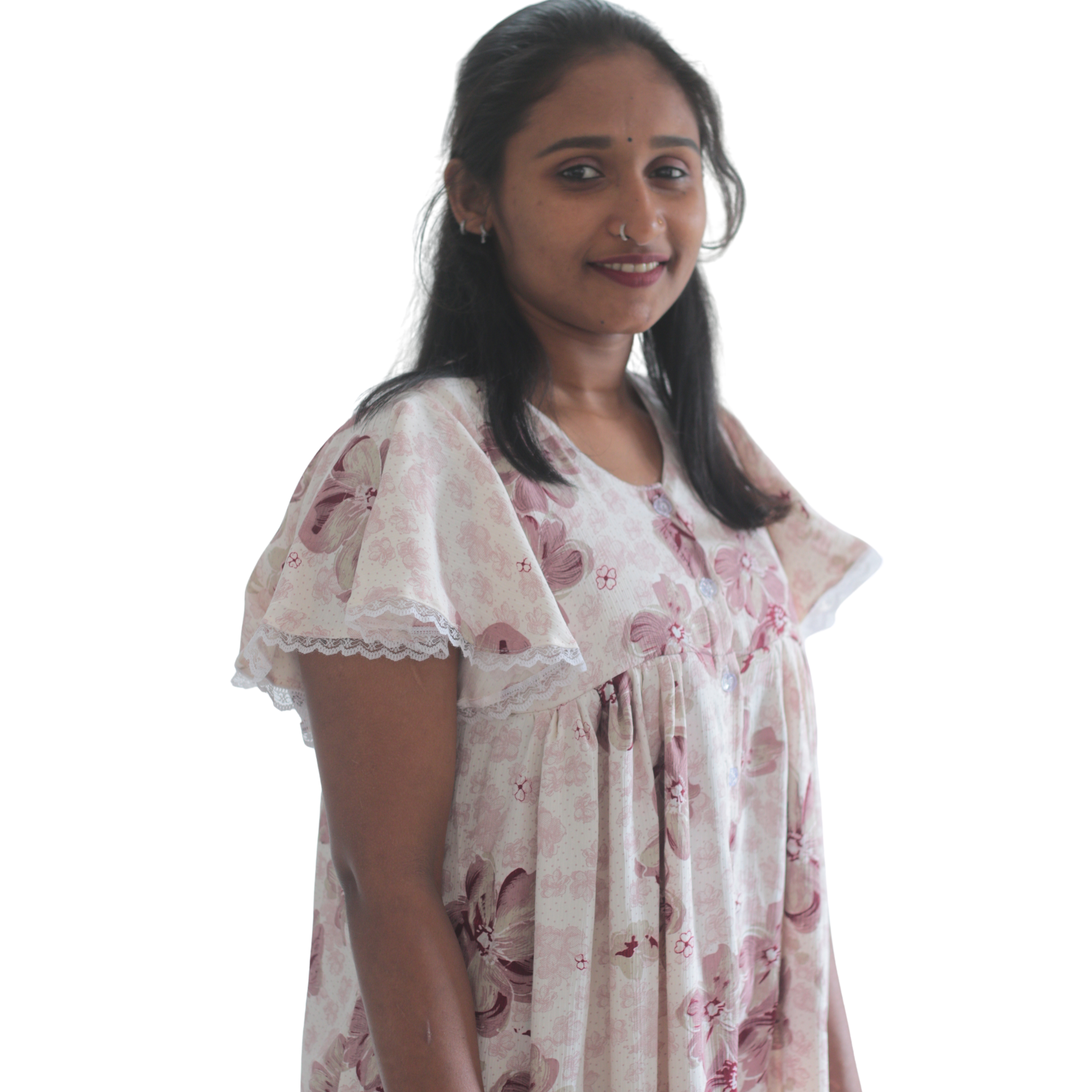 Floral Sleeves Short Nighty