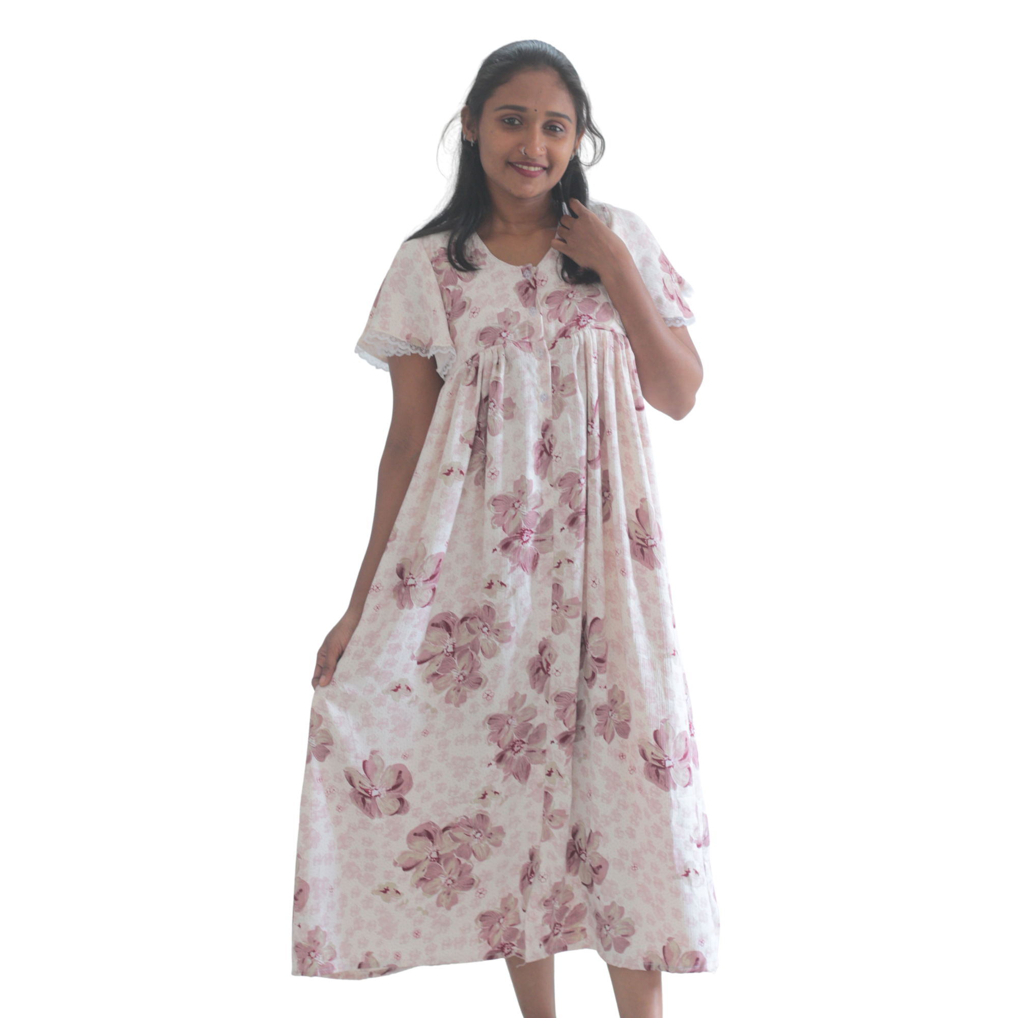 Floral Sleeves Short Nighty