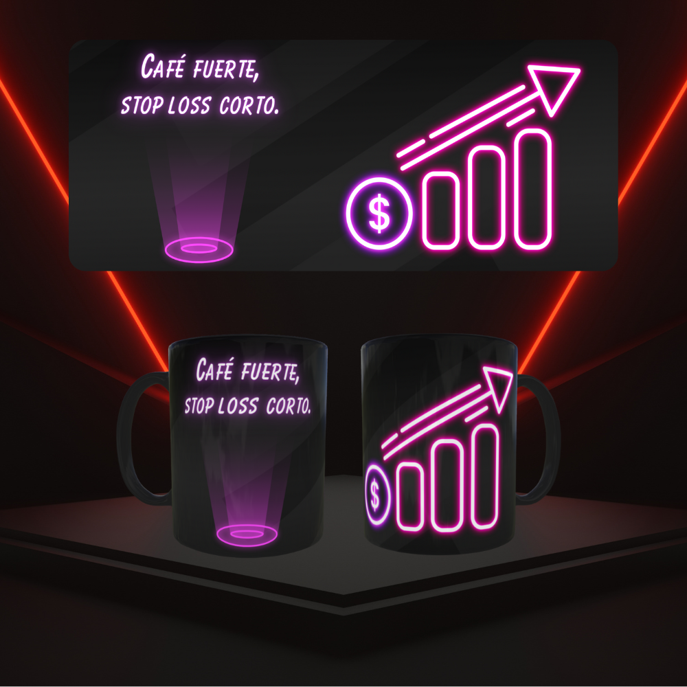 TAZA NEON TRADING “Café Fuerte, Stop Loss Corto” 