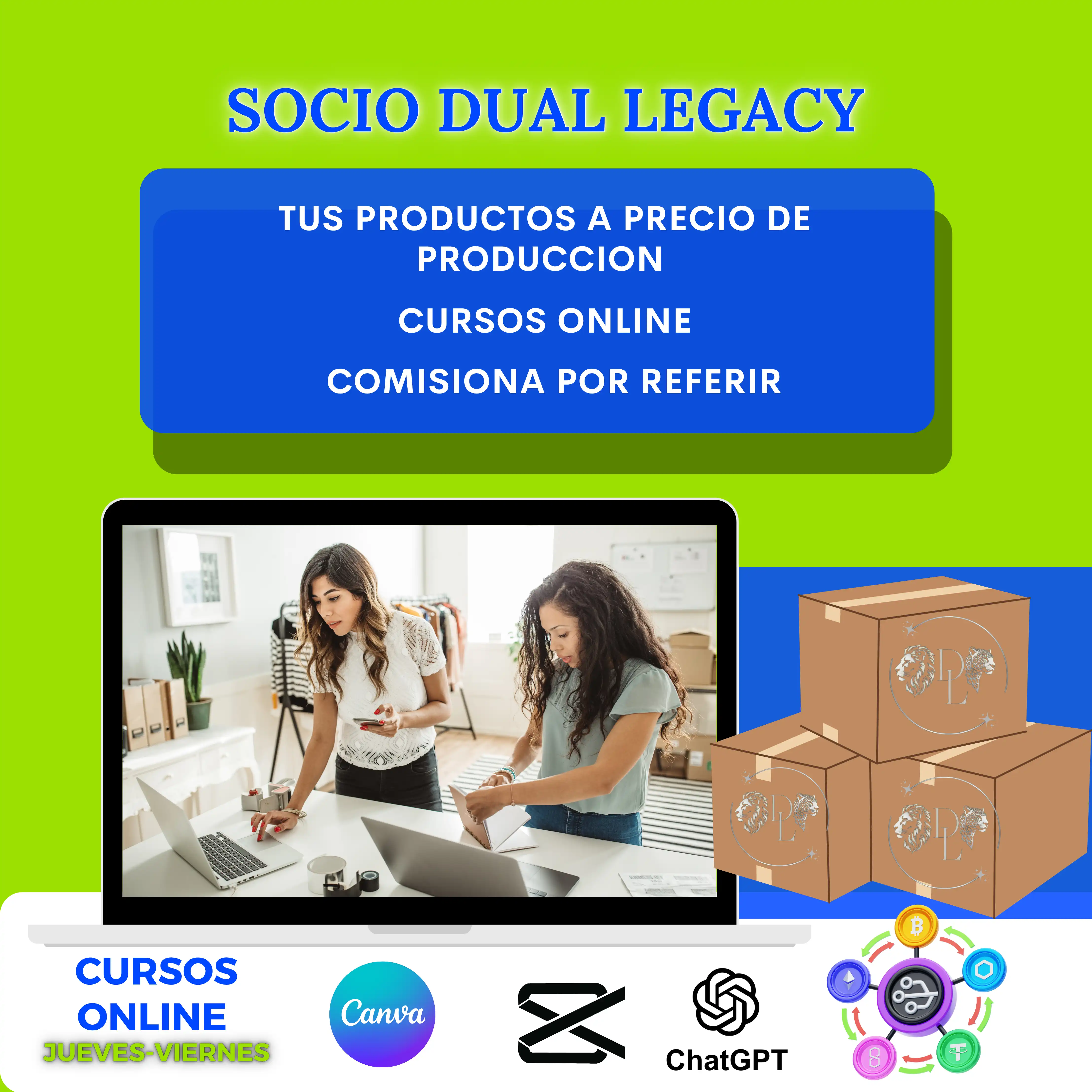 Paquete Socio Dual Legacy – Productos a precio de producción, cursos online y comisiones