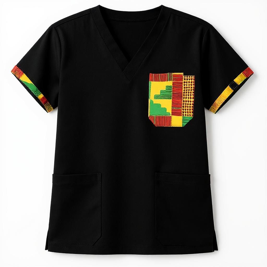 Rire Scrub Top for Women – Kente Pattern Healthcare Uniform