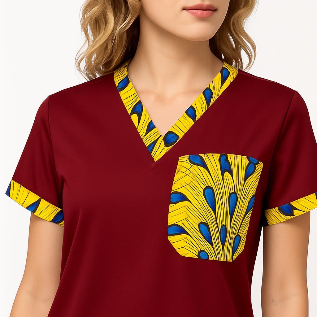 Igbo Women’s Scrub Top – Soft, Breathable African-Inspired Medical Uniform