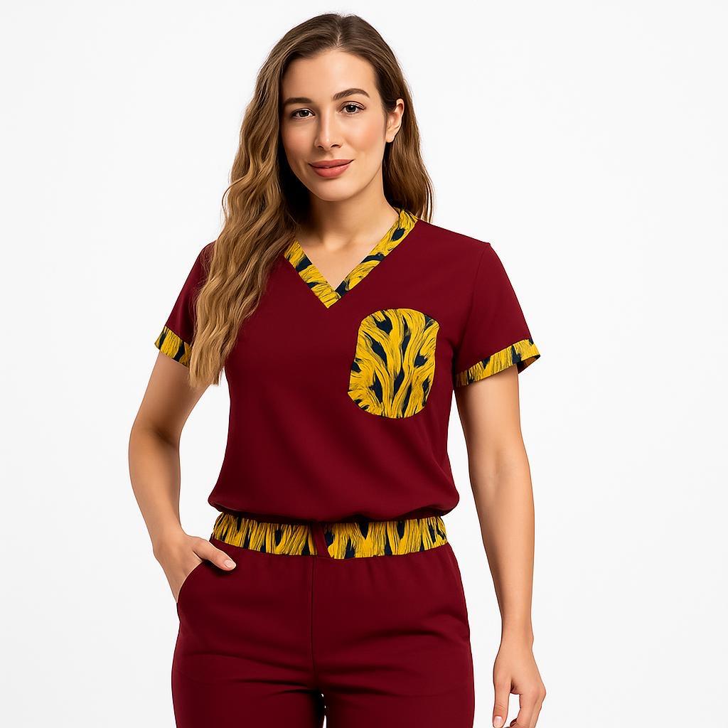 Igbo Women’s Scrub Top – Soft, Breathable African-Inspired Medical Uniform
