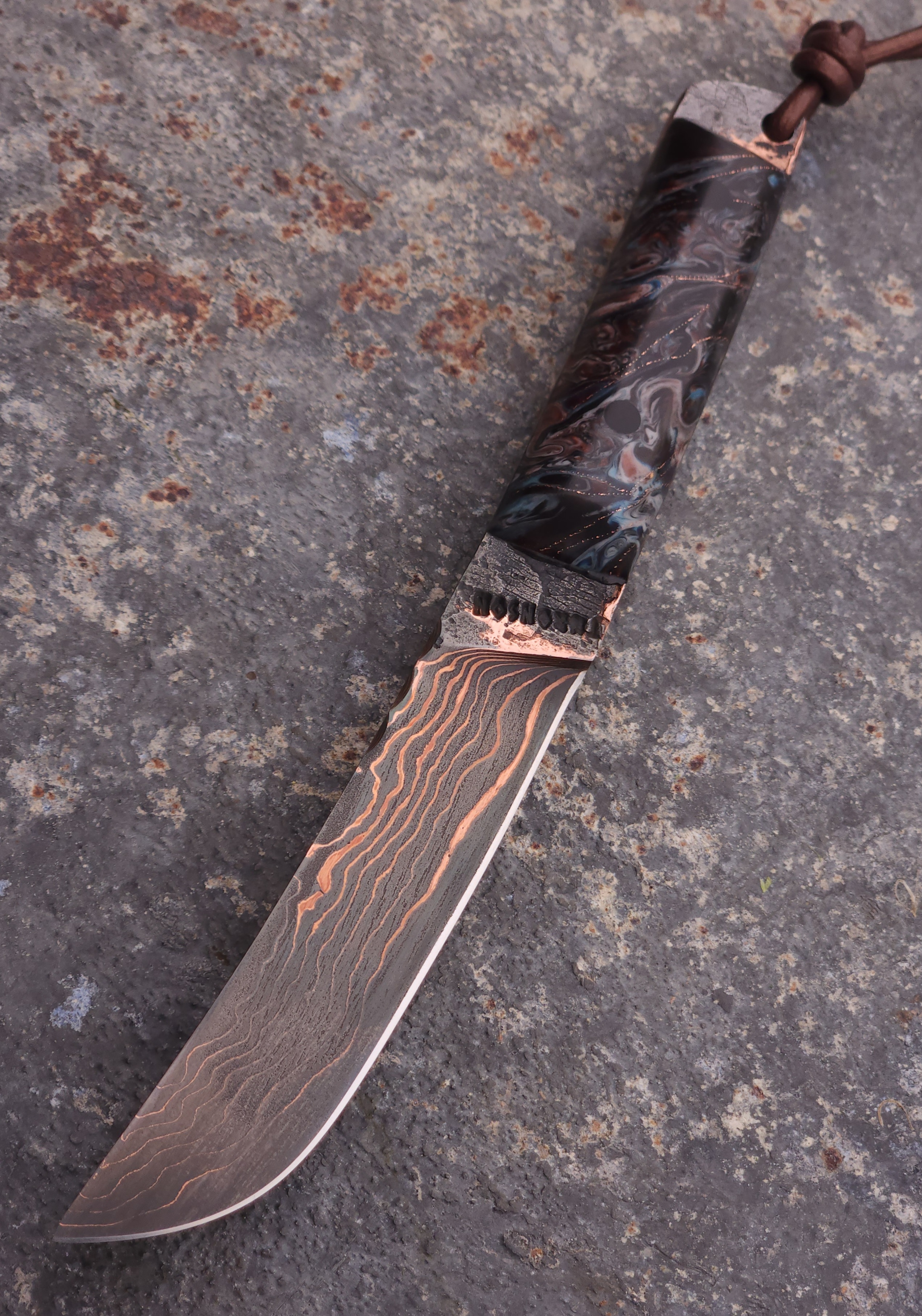 Copper Damascus Tanto - Resin Handle
