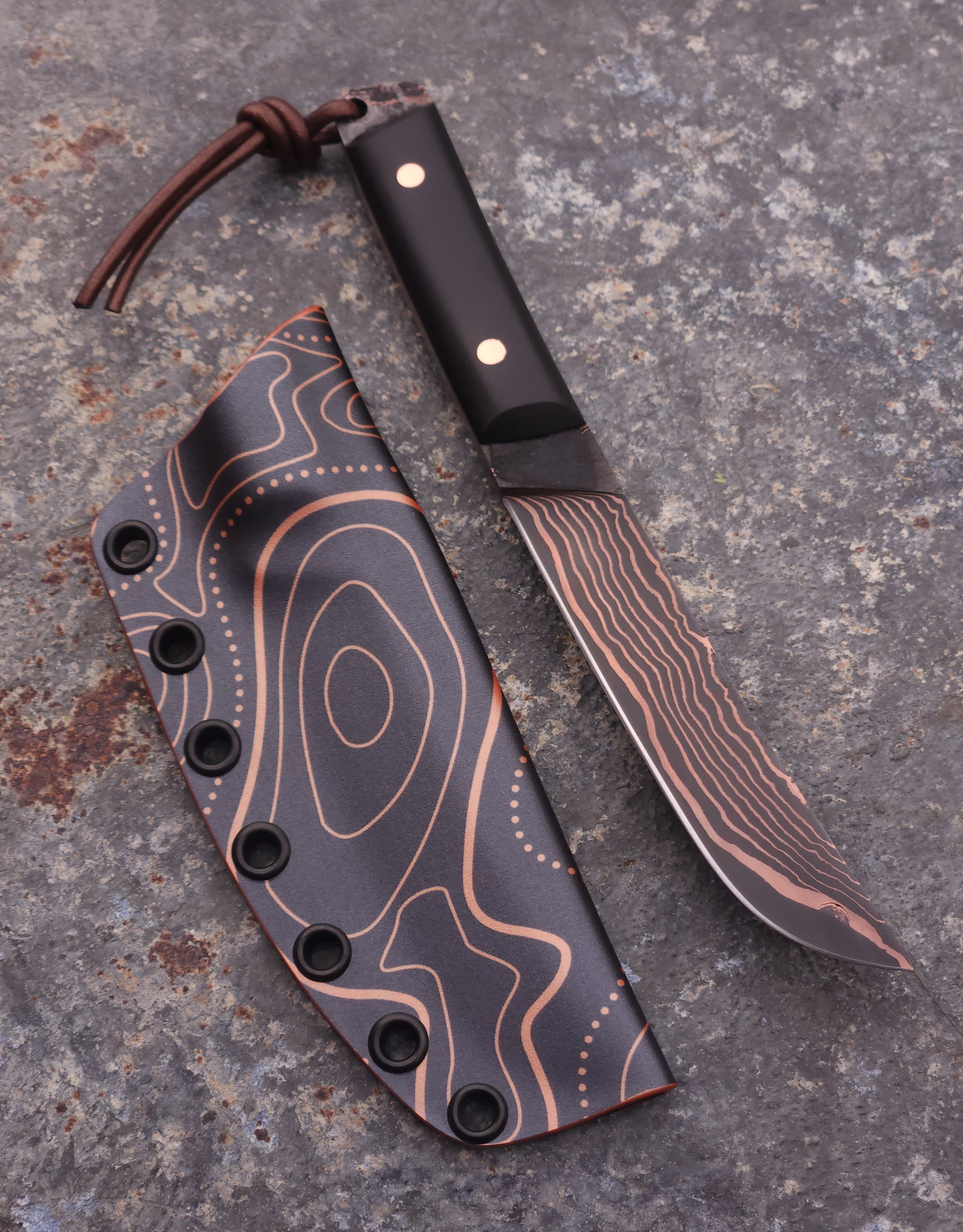 Copper Damascus Tanto - Micarta Handle