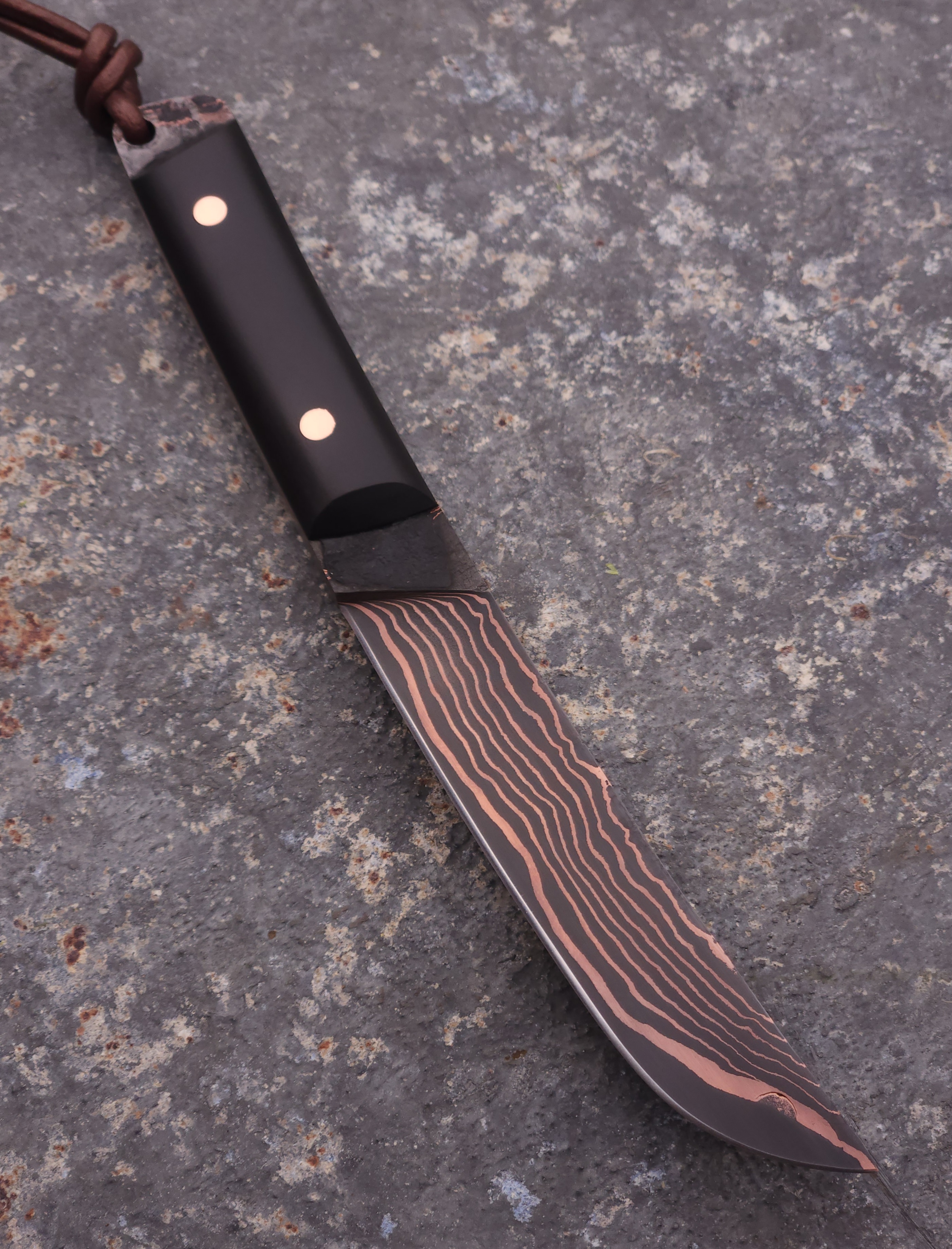 Copper Damascus Tanto - Micarta Handle