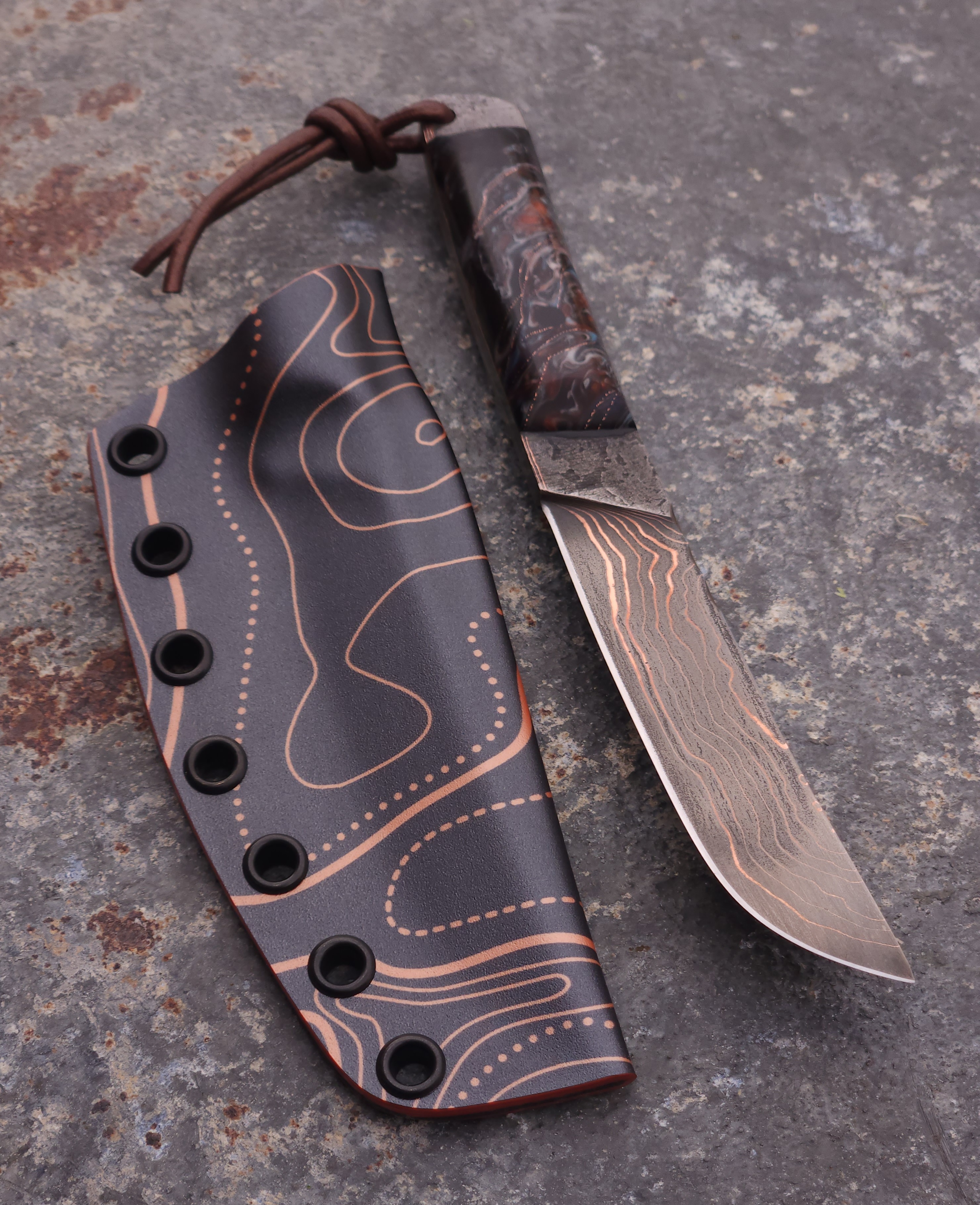 Copper Damascus Tanto - Resin Handle