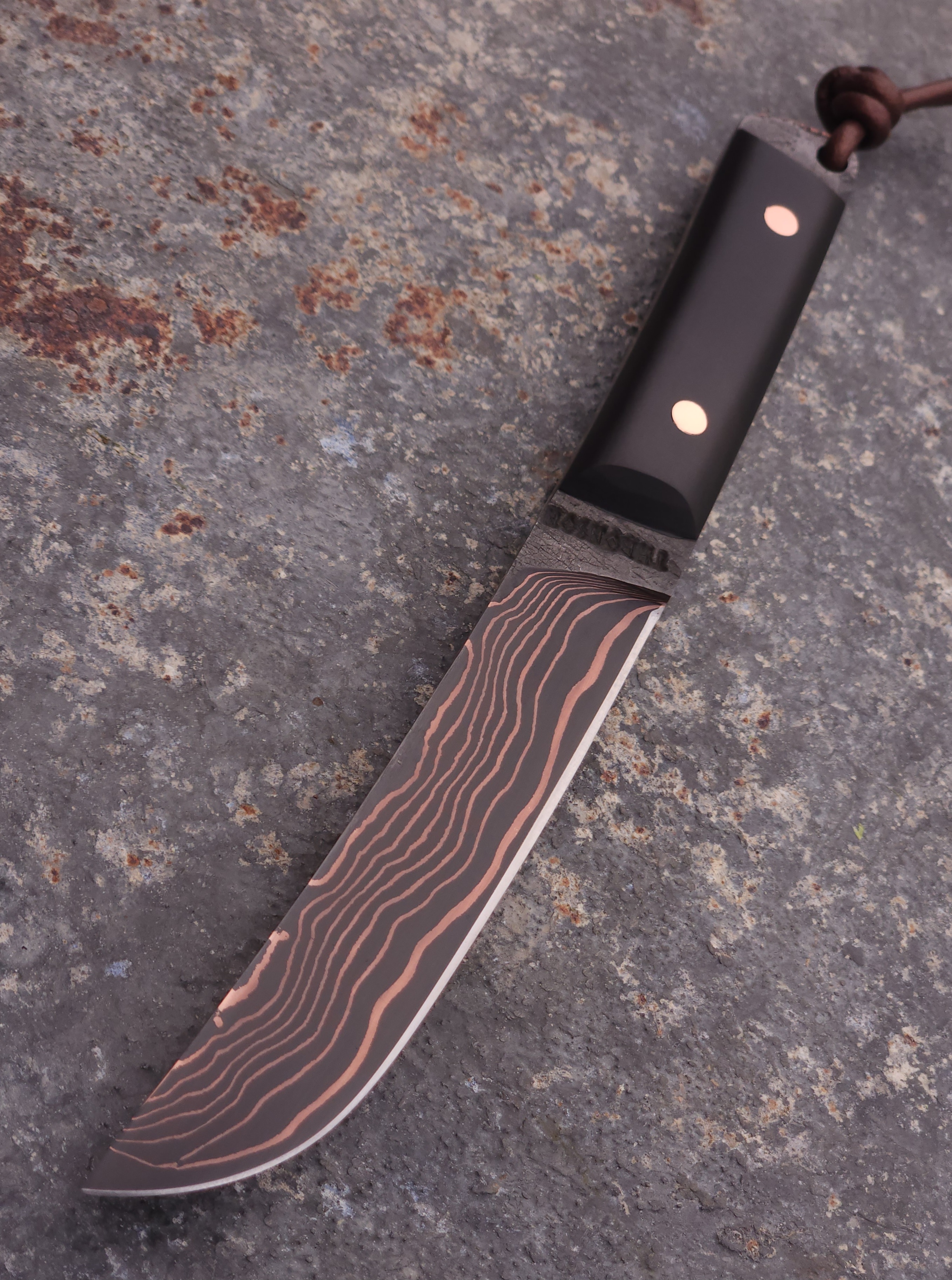 Copper Damascus Tanto - Micarta Handle