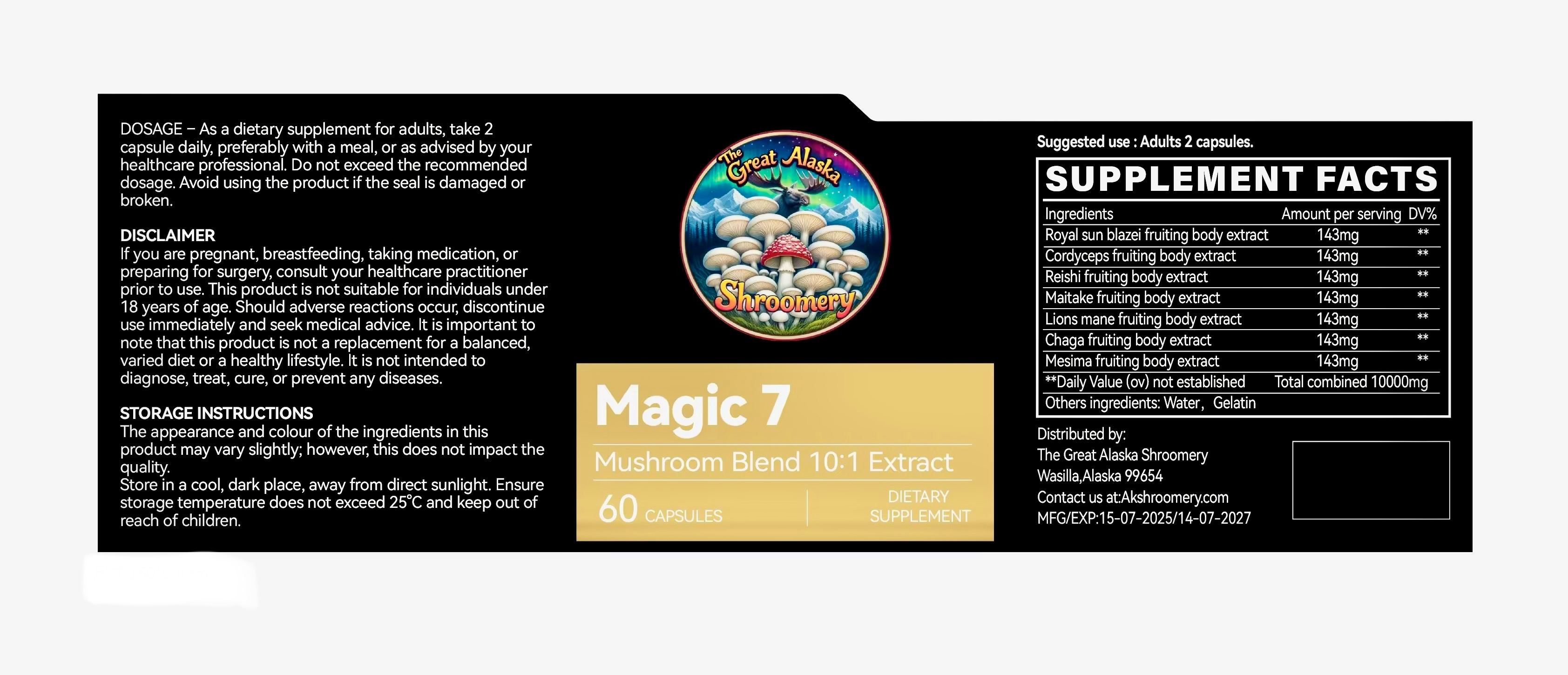 Organic Gourmet Mushroom Supplement- Magic 7 blend 10:1 extract