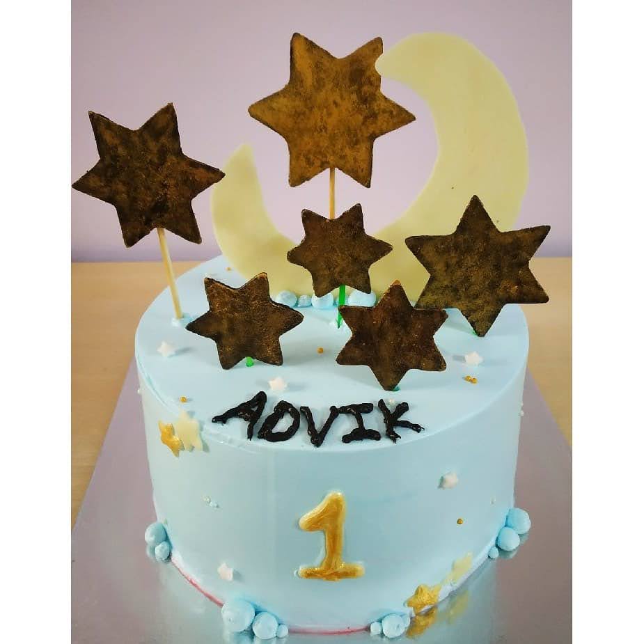 Starry Night Themed First Birthday Cake