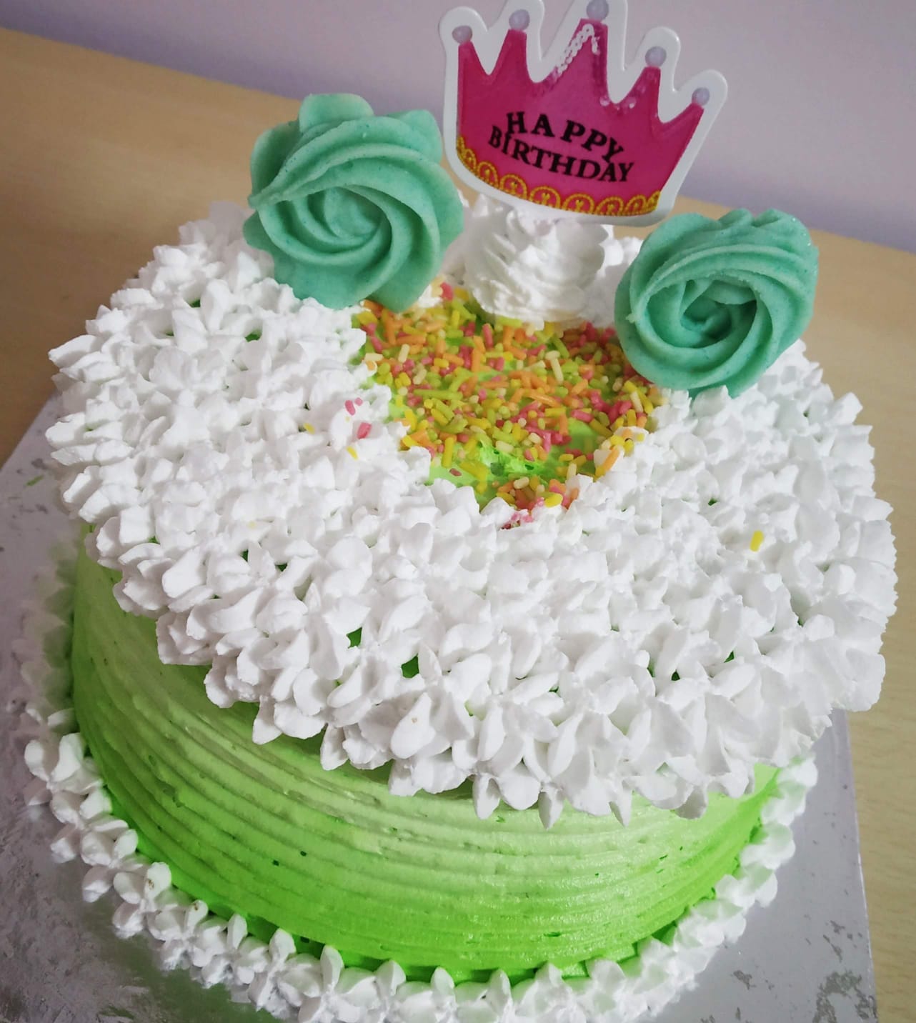 Green and White Birthday Cake