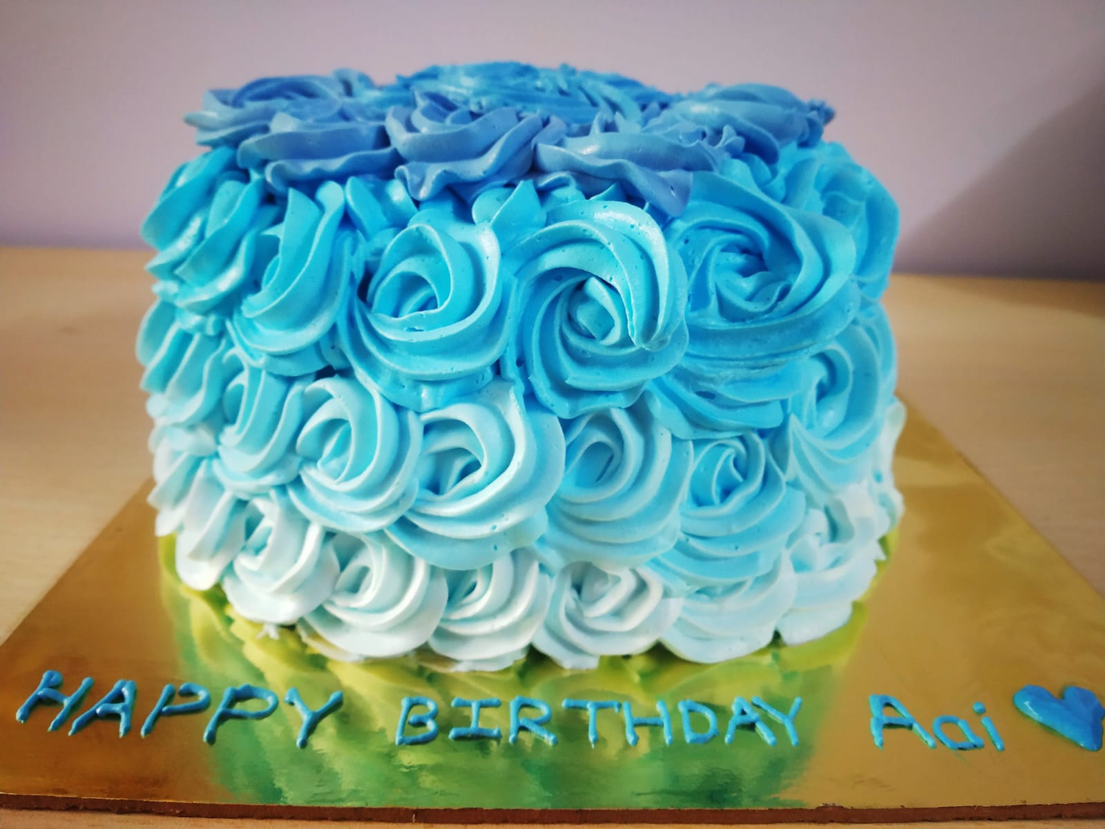 Blue Ombre Rose Birthday Cake