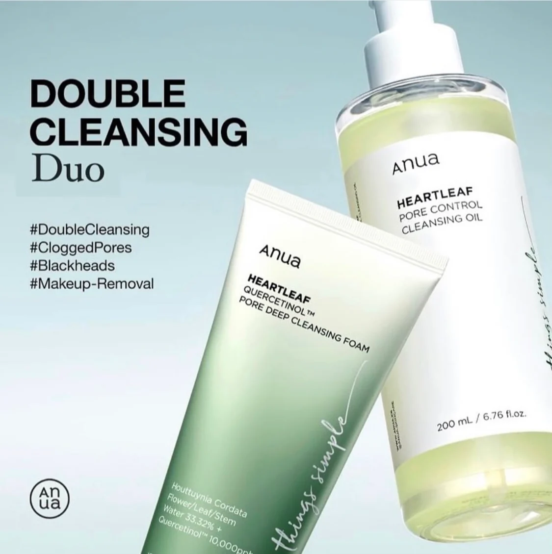 Anua Heartleaf Double Cleansing Set (Heartleaf Pore Control Cleansing Oil +Heartleaf Quercetinol cleansing foam)