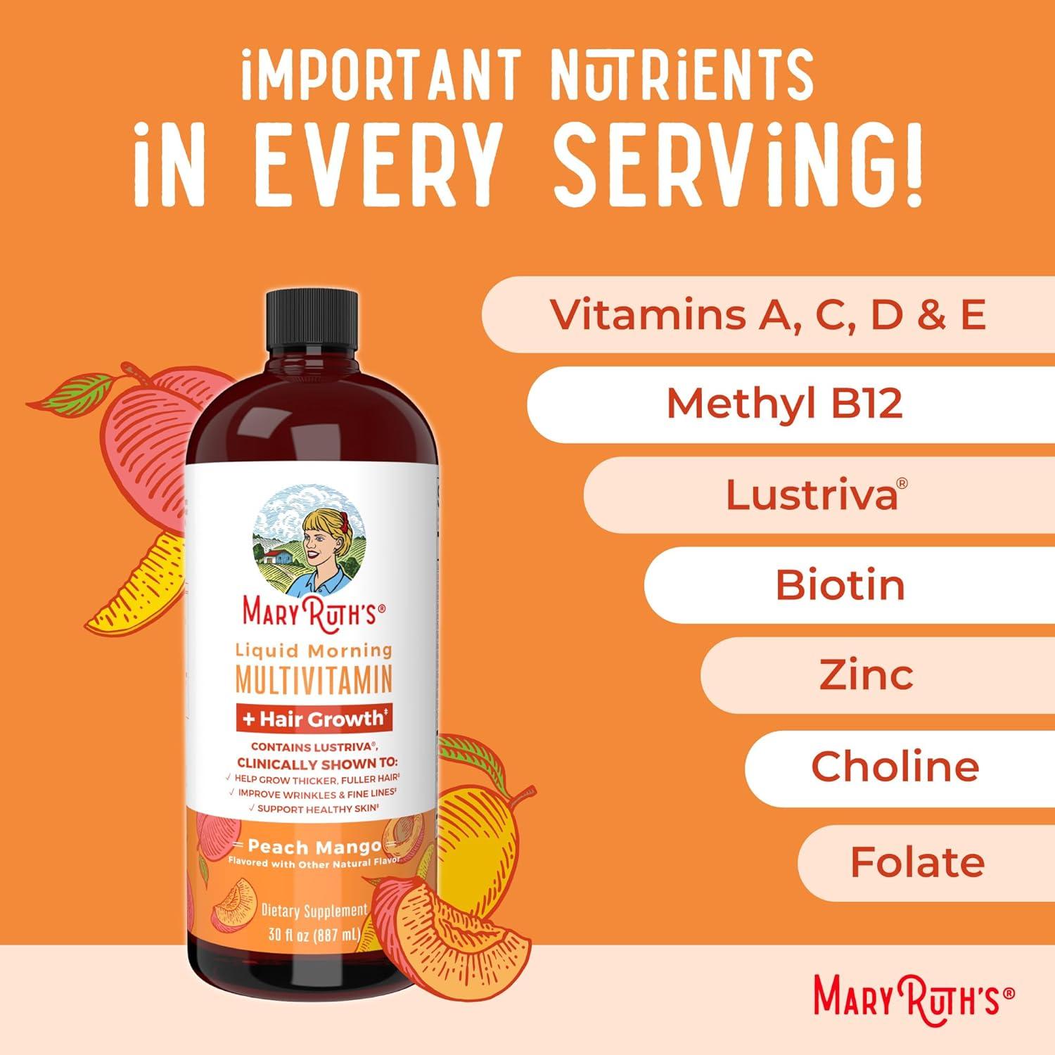 Liquid Morning Multivitamin + Hair Growth Peach Mango 30fl oz