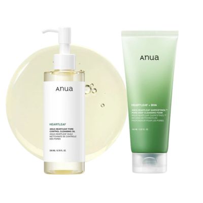 Anua Heartleaf Double Cleansing Set (Heartleaf Pore Control Cleansing Oil +Heartleaf Quercetinol cleansing foam)